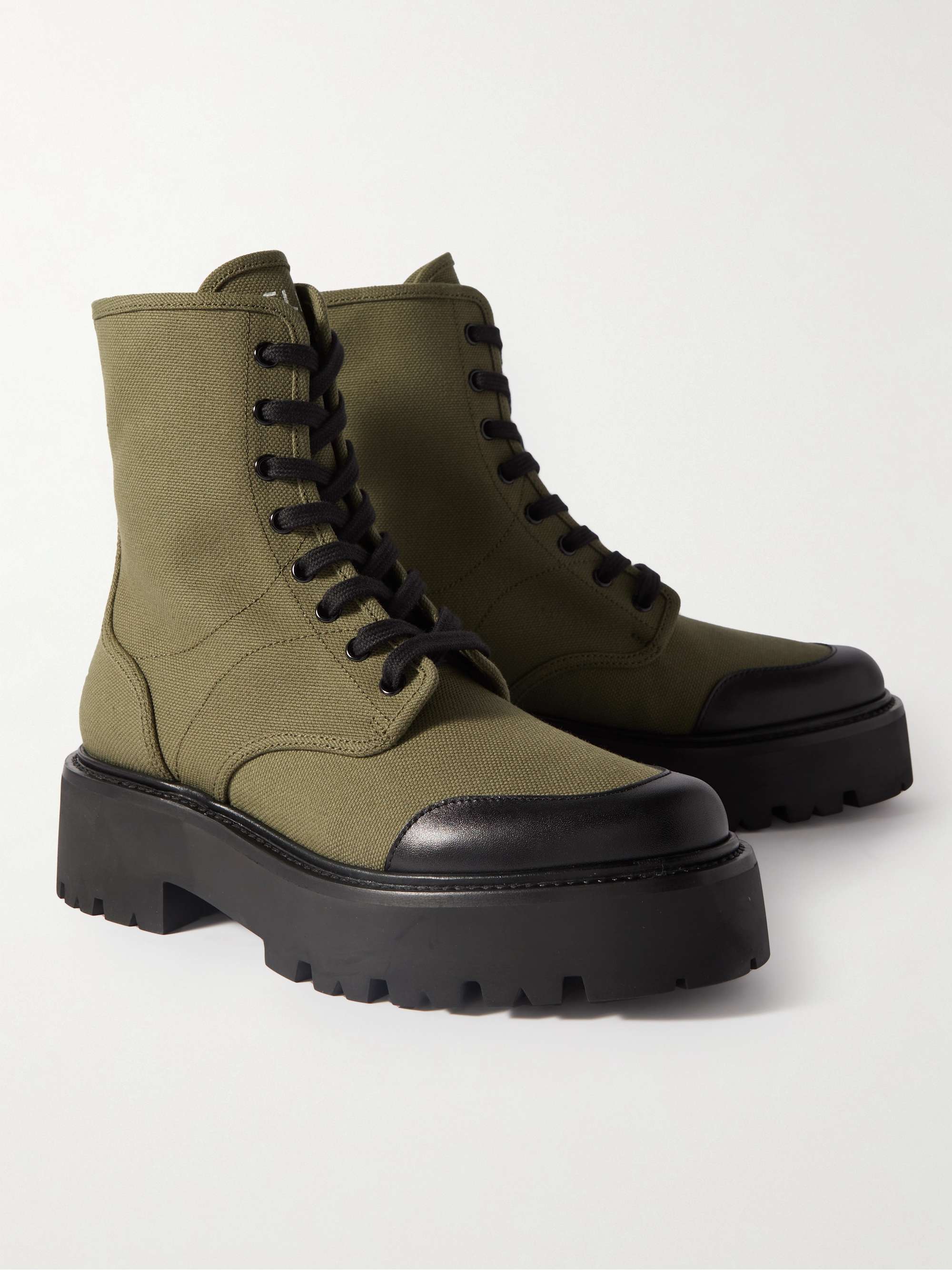 CELINE HOMME Leather-Trimmed Canvas Boots