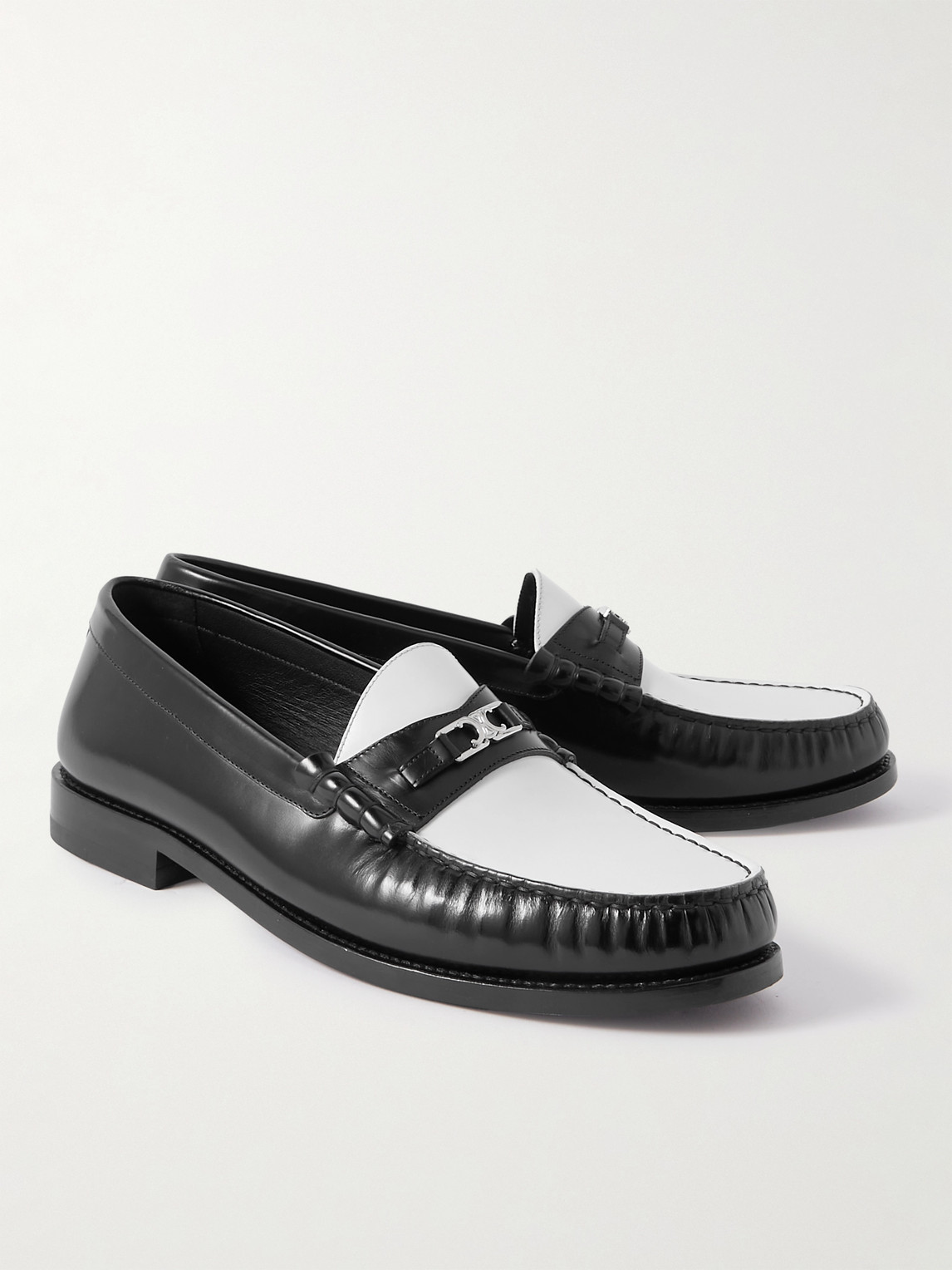 Celine Men Vivienne Leather Loafer With Perforated Triomphe Logo In Animal Print