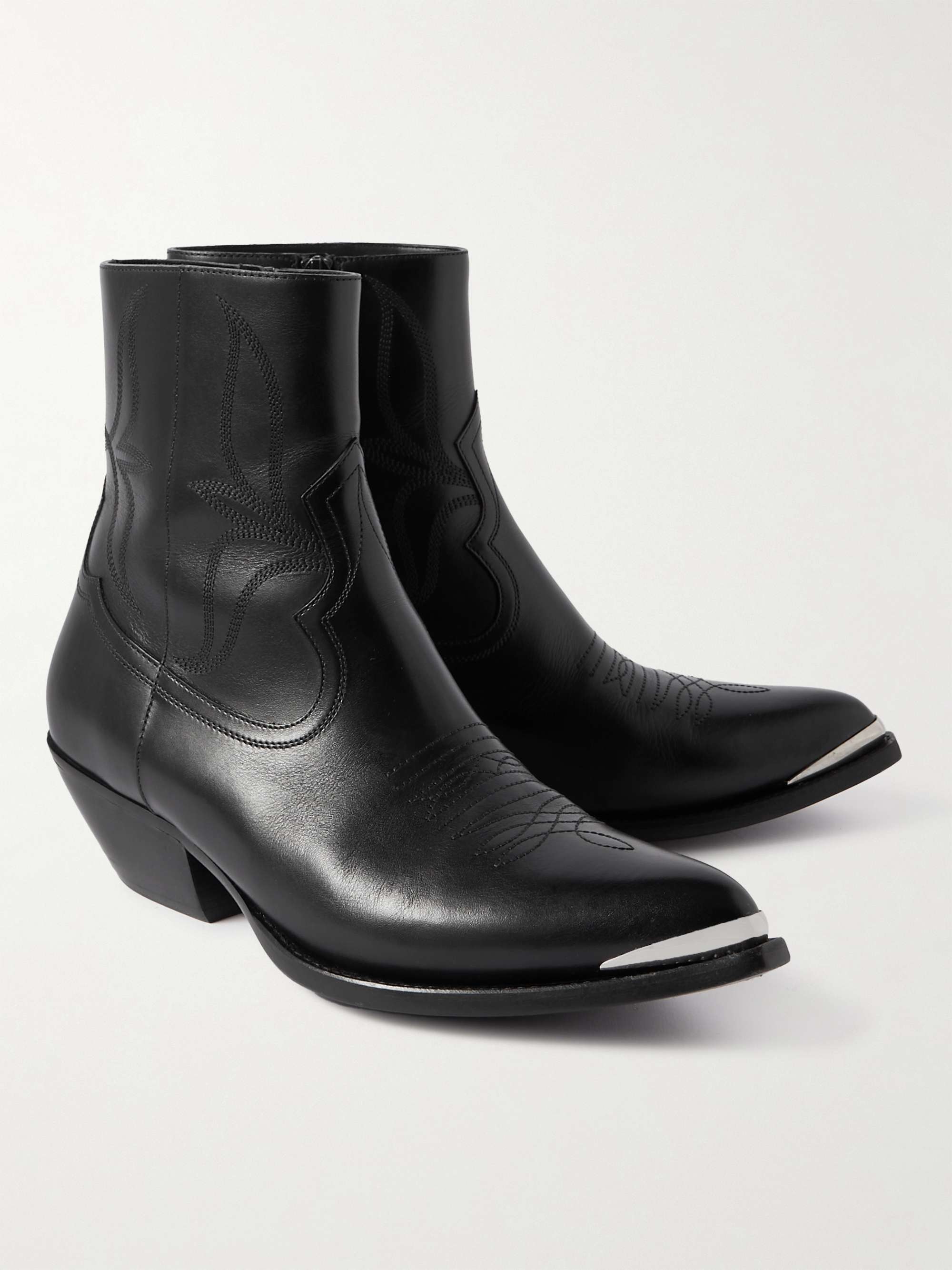 CELINE HOMME Leon Embellished Leather Western Boots for Men | MR PORTER