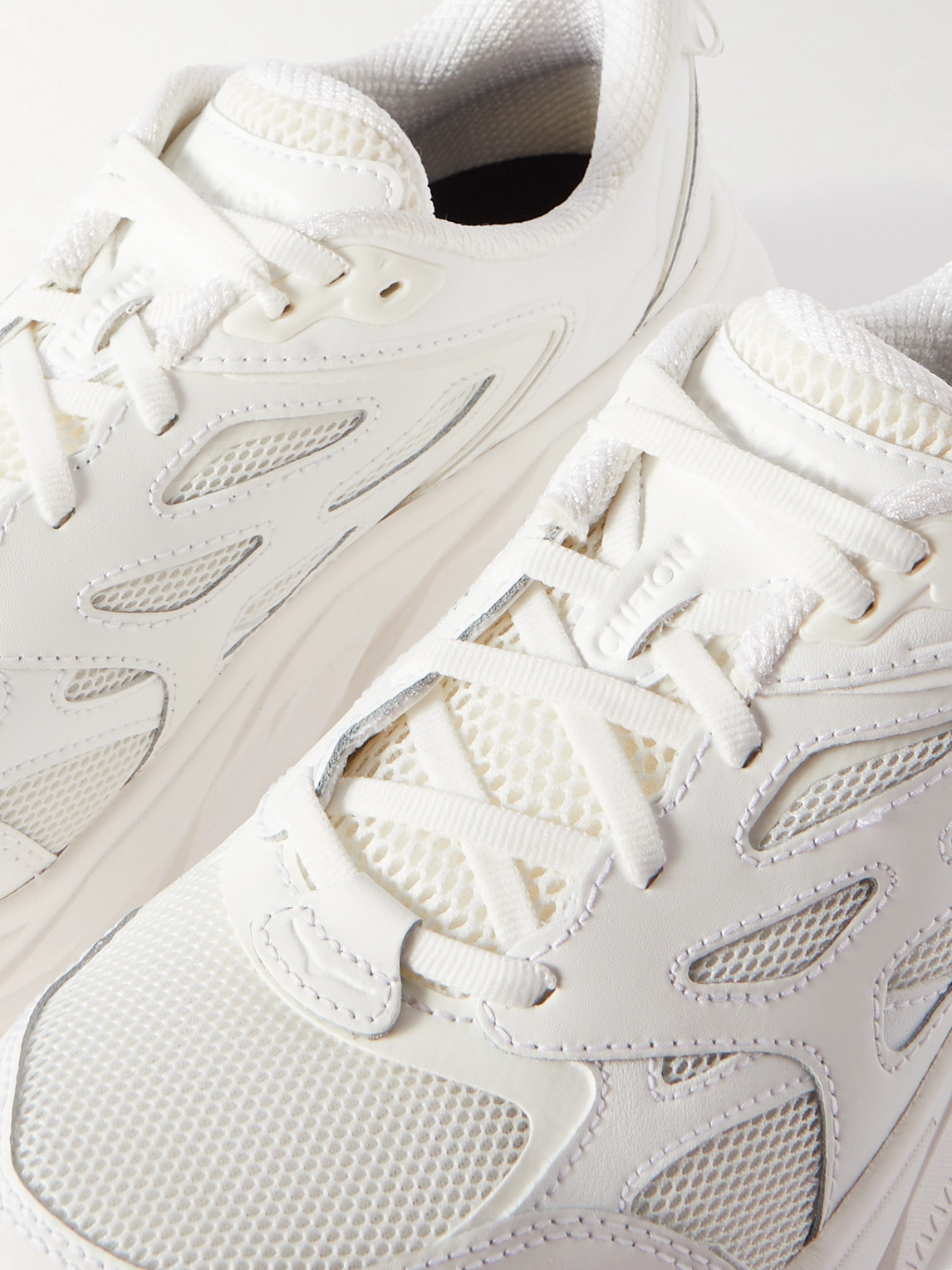 Shop Hoka One One Clifton L Mesh-trimmed And Leather Sneakers In White