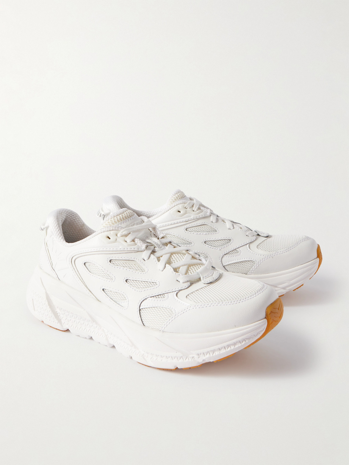 Shop Hoka One One Clifton L Mesh-trimmed And Leather Sneakers In White
