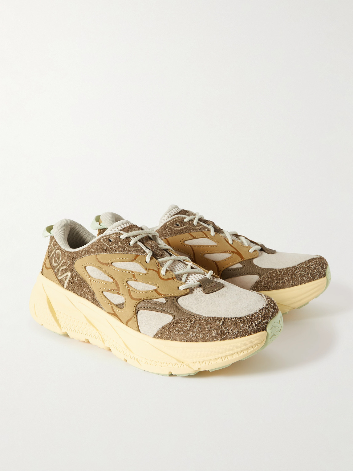 Shop Hoka One One Clifton L Suede, Leather And Mesh Running Sneakers In Brown