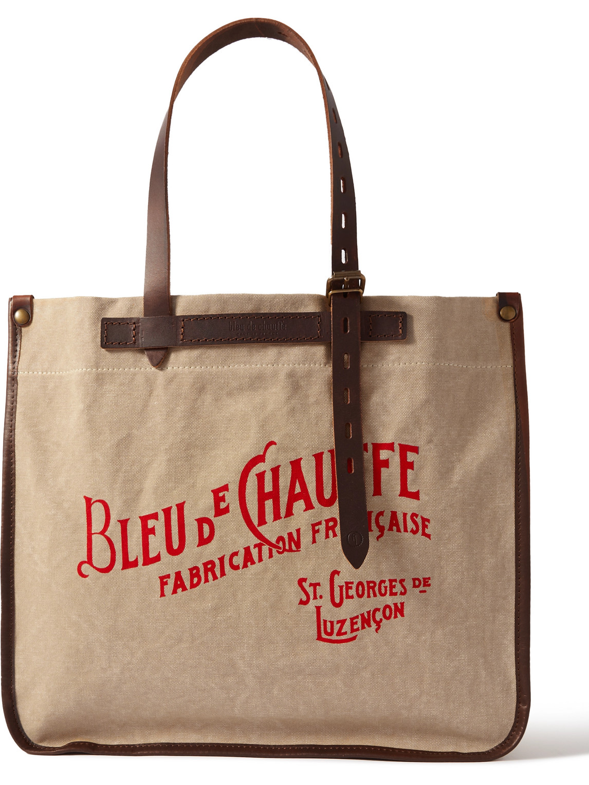 Bleu De Chauffe Bazar Logo-print Leather-trimmed Cotton-canvas Tote Bag In Neutral