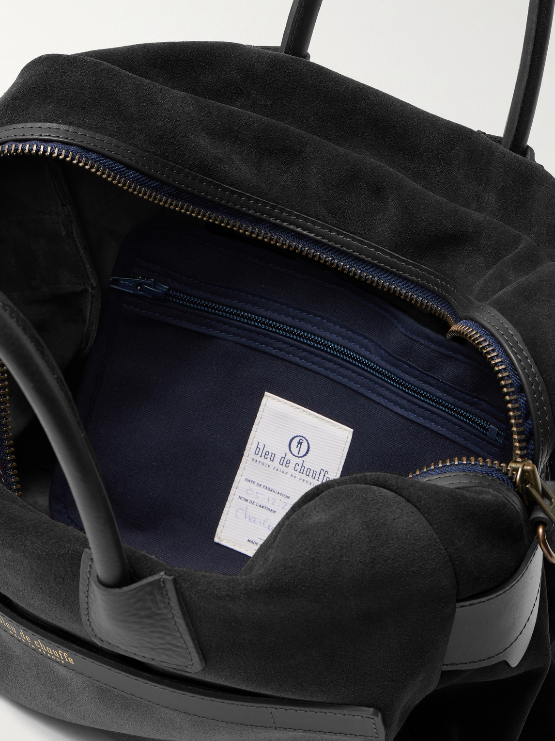 Shop Bleu De Chauffe Report Leather-trimmed Suede Briefcase In Black