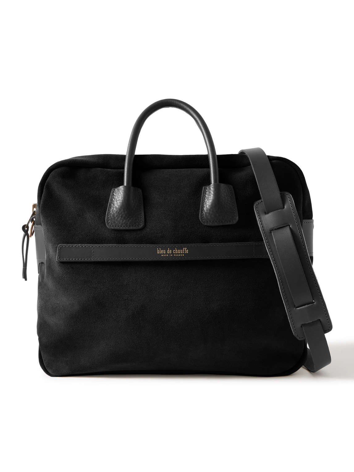 Report Leather-Trimmed Suede Briefcase