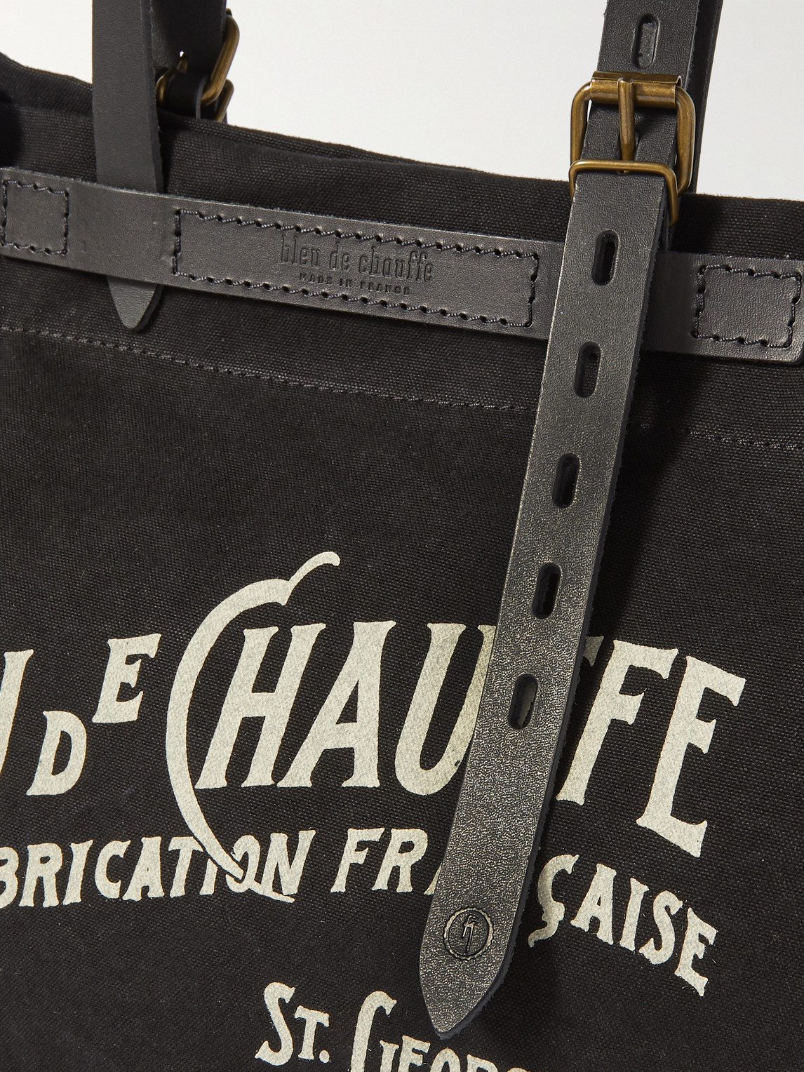 Shop Bleu De Chauffe Bazar Logo-print Leather-trimmed Cotton-canvas Tote Bag In Black