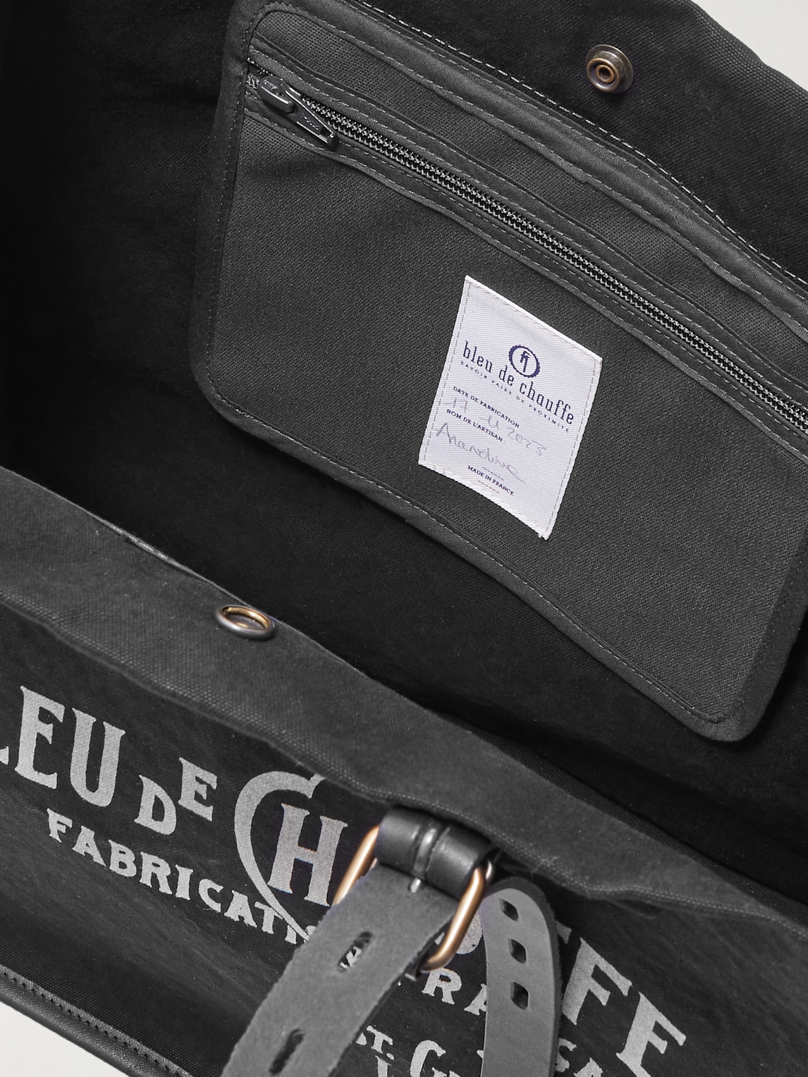 Shop Bleu De Chauffe Bazar Logo-print Leather-trimmed Cotton-canvas Tote Bag In Black