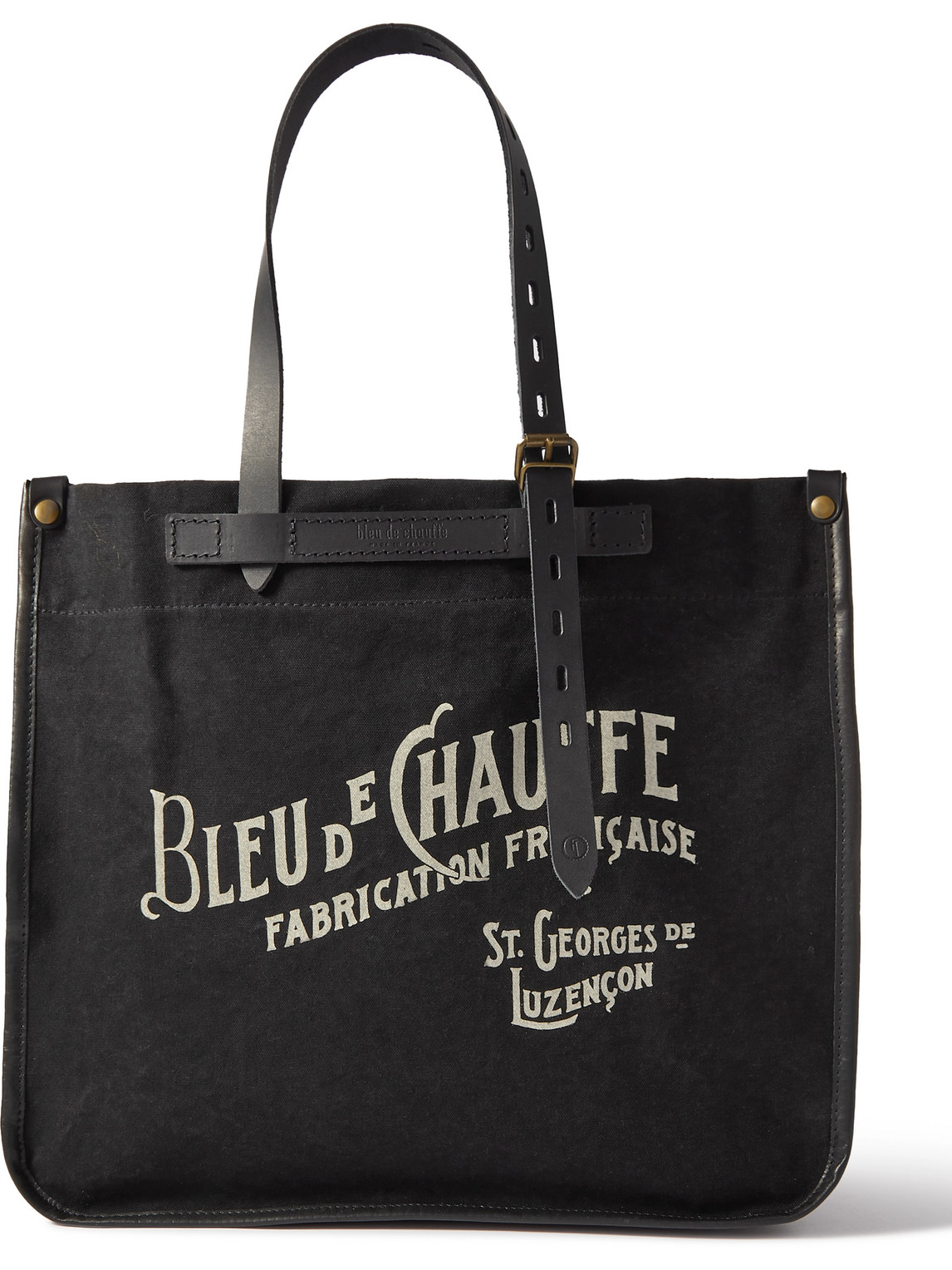 Bleu De Chauffe Bazar Logo-print Leather-trimmed Cotton-canvas Tote Bag In Black