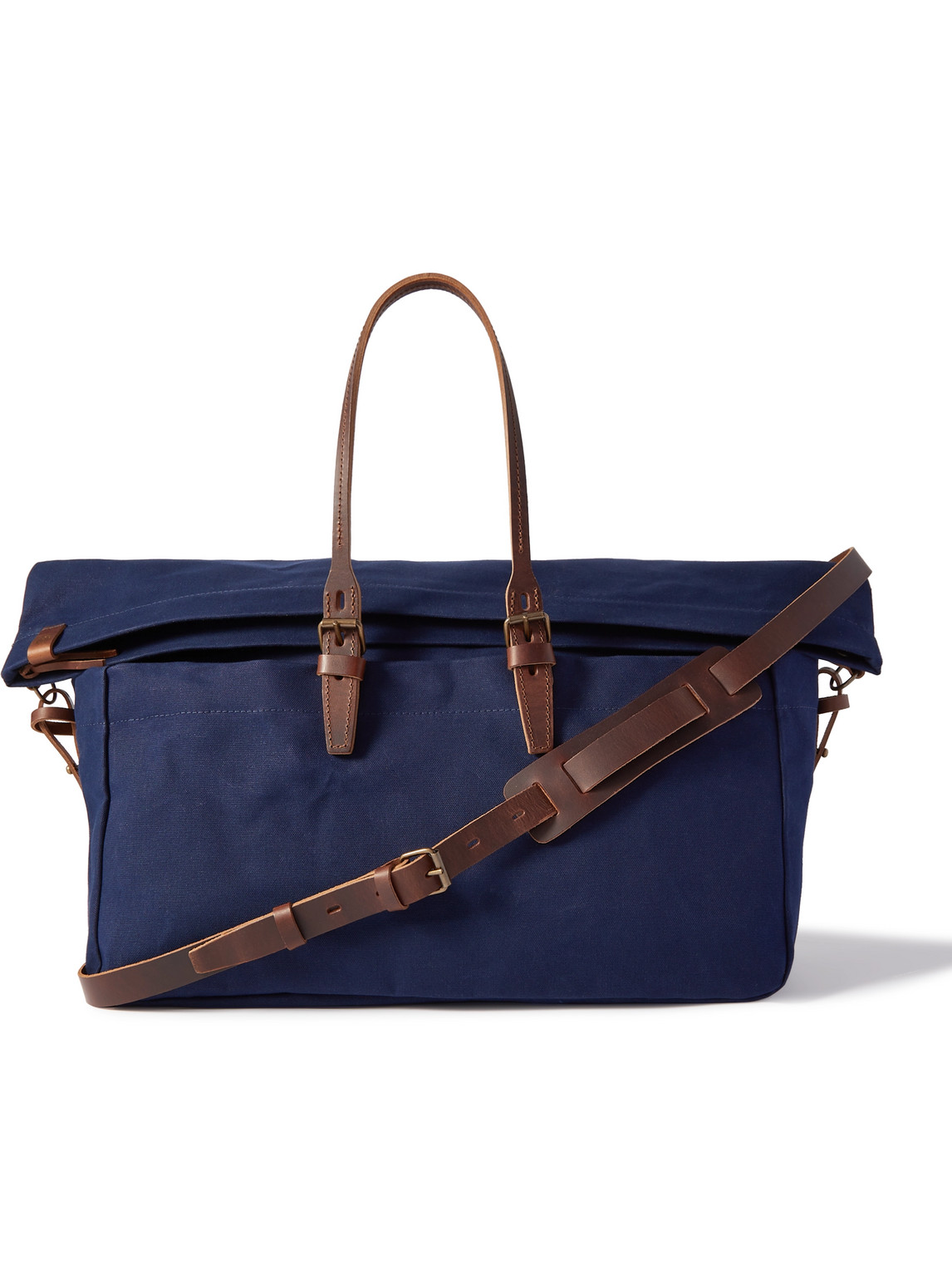 Bleu De Chauffe Cabine Leather-trimmed Cotton-canvas Holdall In Blue