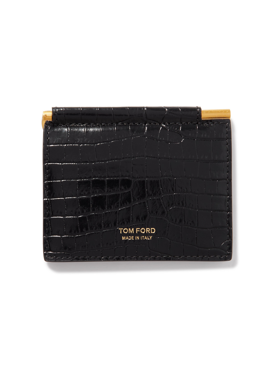 Tom Ford Croc-effect Leather Billfold Wallet And Money Clip In Black