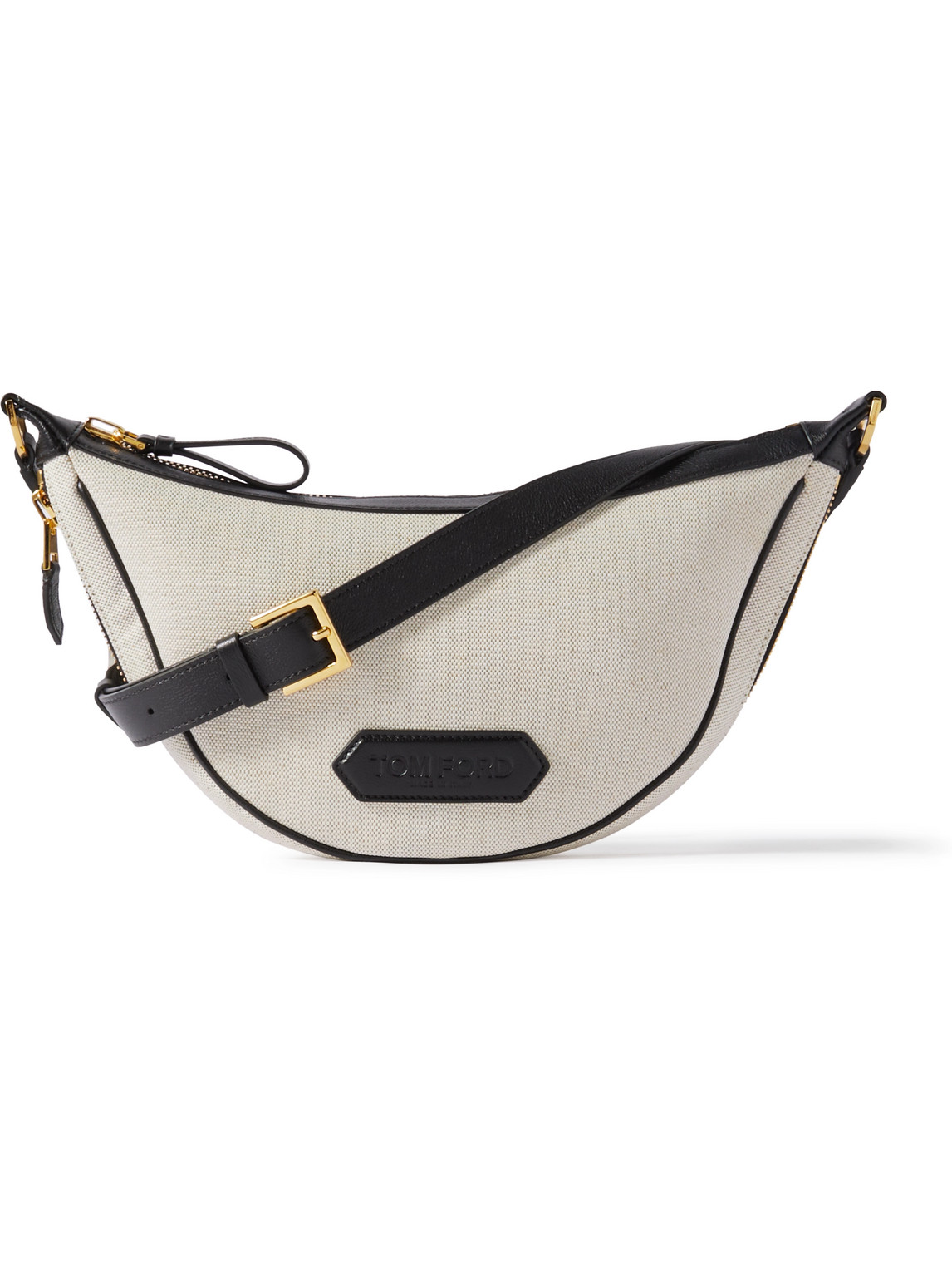 Tom Ford Leather-trimmed Canvas Messenger Bag In Neutrals