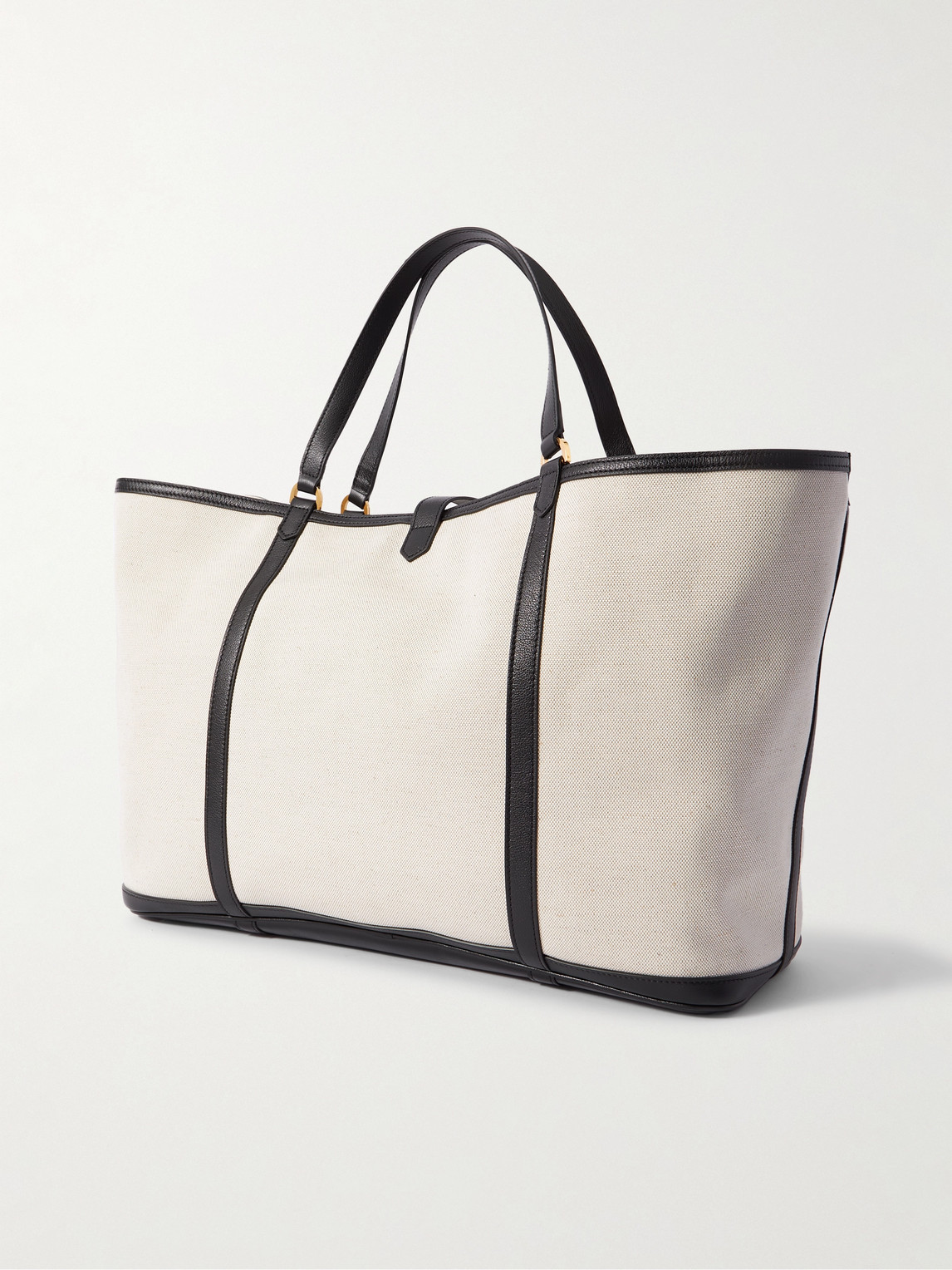 Shop Tom Ford Leather-trimmed Canvas Tote Bag In White