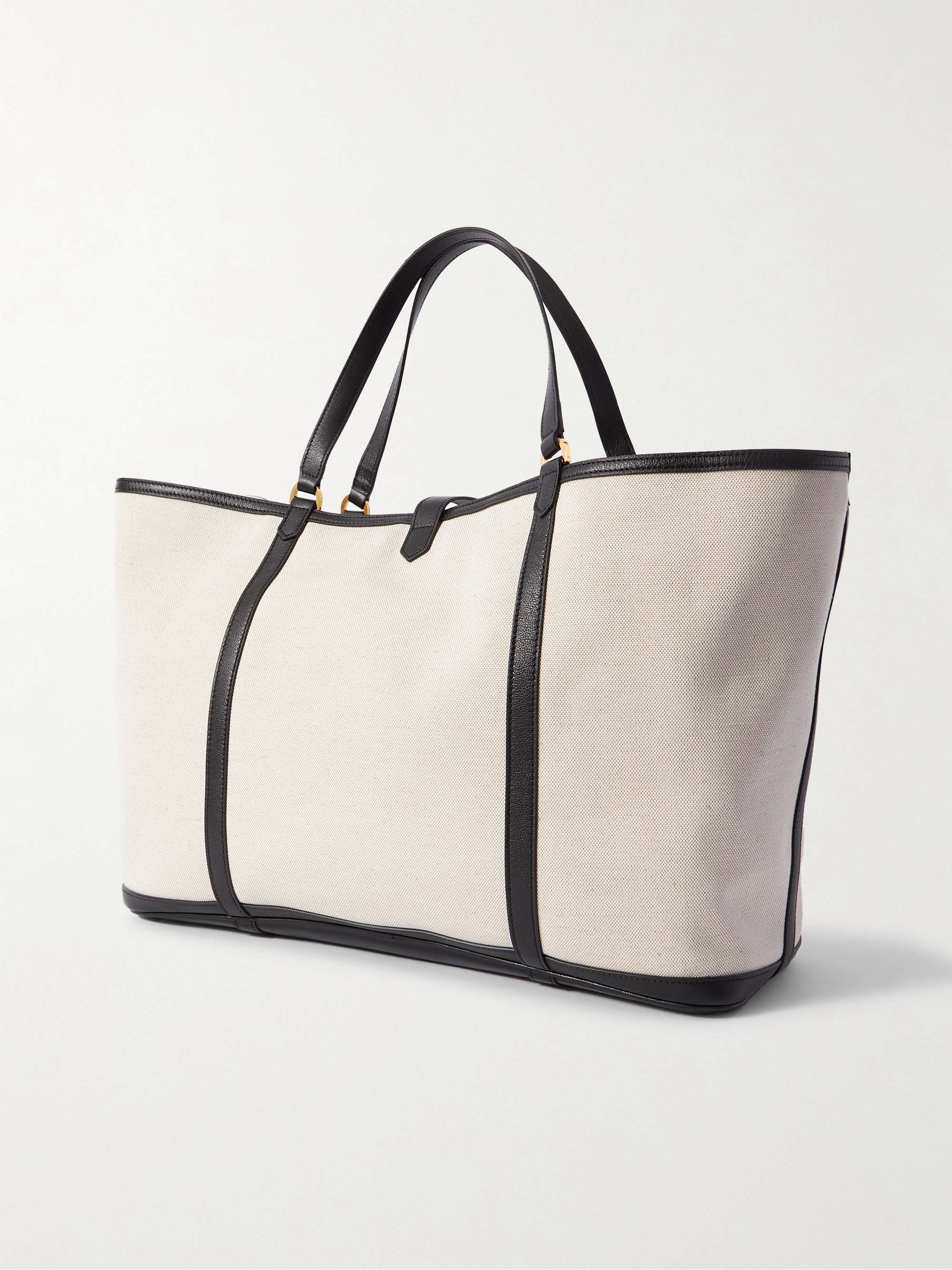 Leather Trimmed Canvas Tote Bag