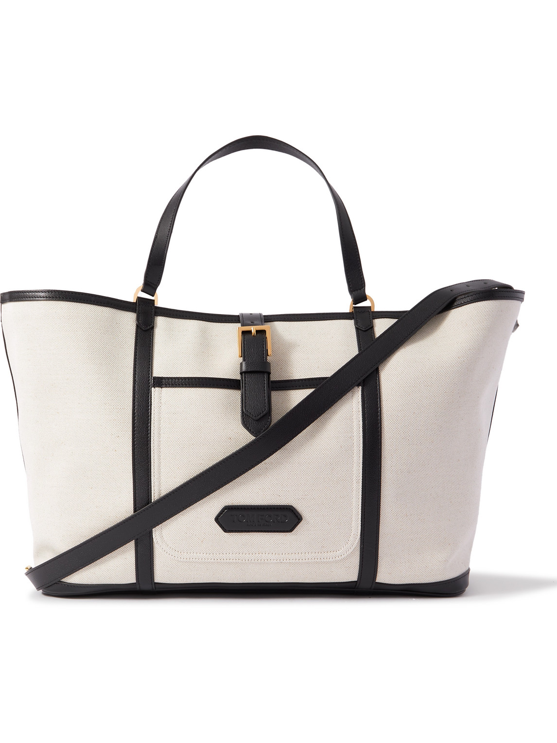 Shop Tom Ford Leather-trimmed Canvas Tote Bag In White