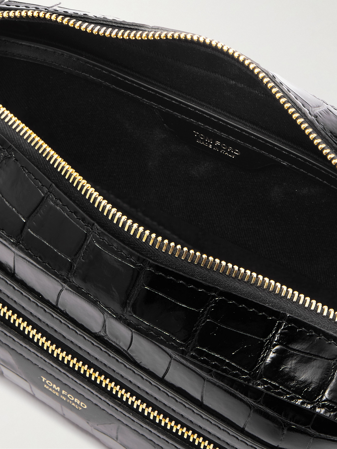 Shop Tom Ford Croc-effect Leather Wash Bag In Black