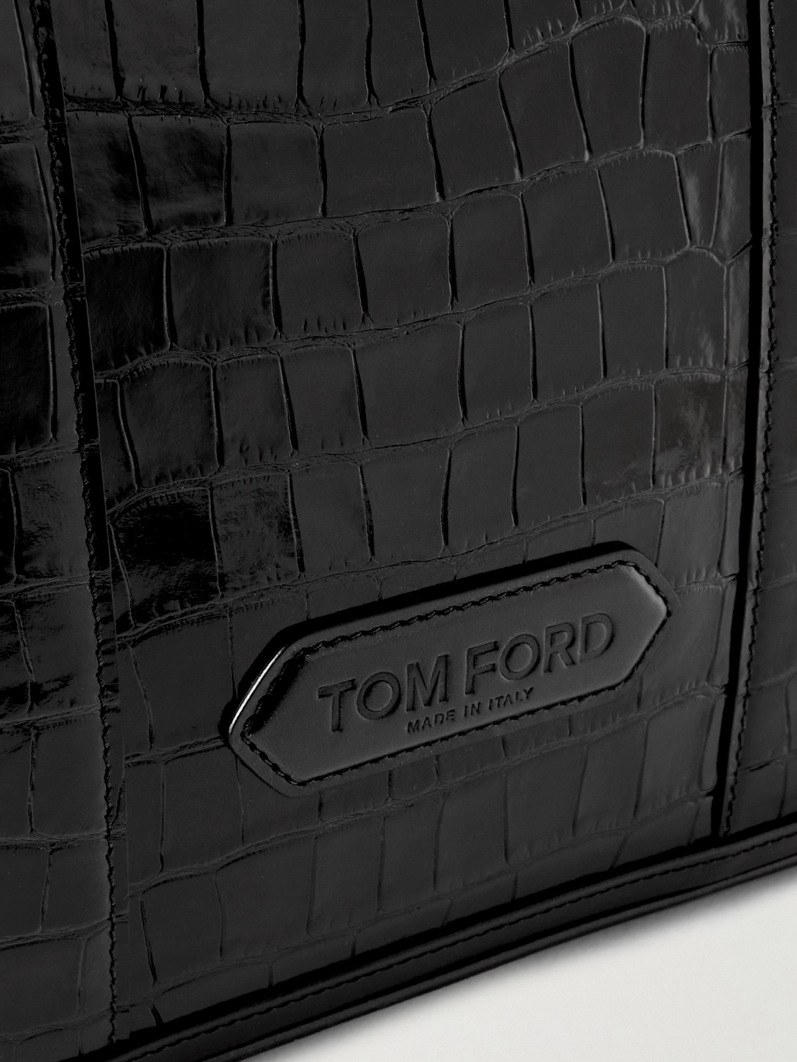 Shop Tom Ford Croc-effect Patent-leather Tote Bag In Black