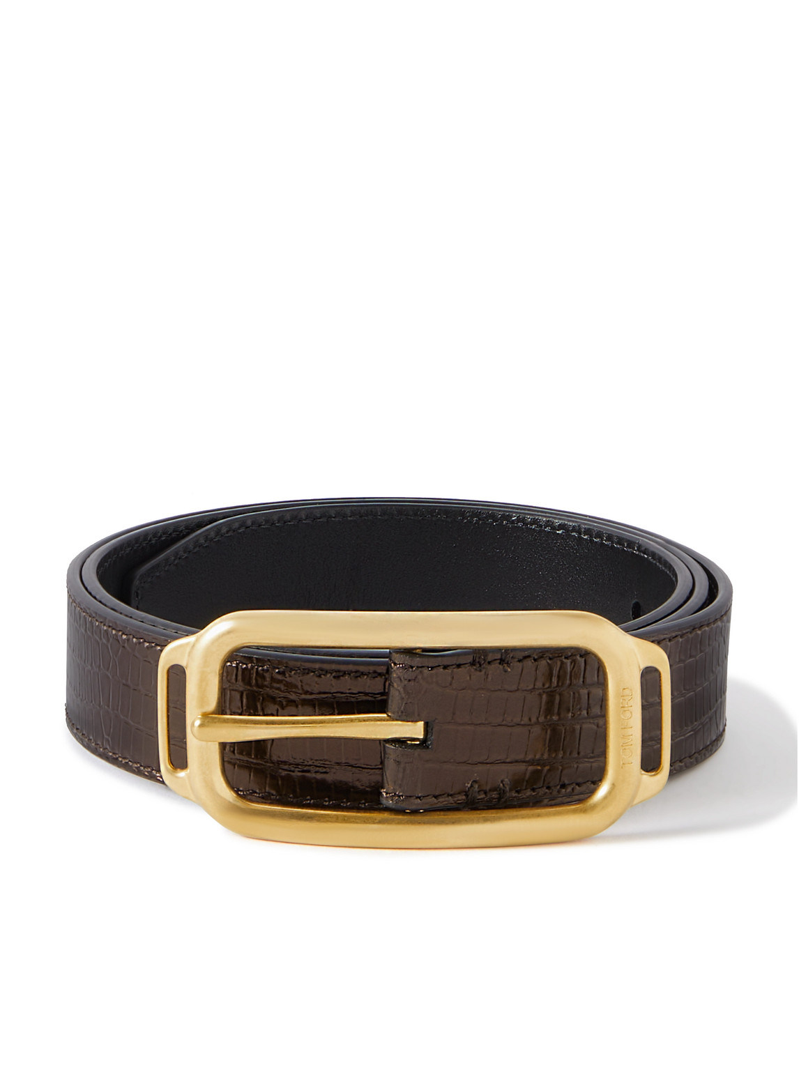 Tom Ford 3cm Glossed Lizard-effect Leather Belt In Brown