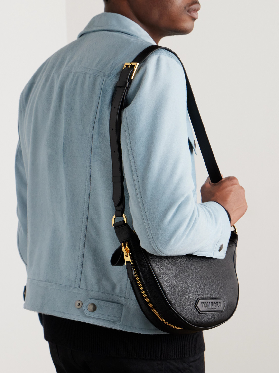 Shop Tom Ford Full-grain Leather Messenger Bag In Black