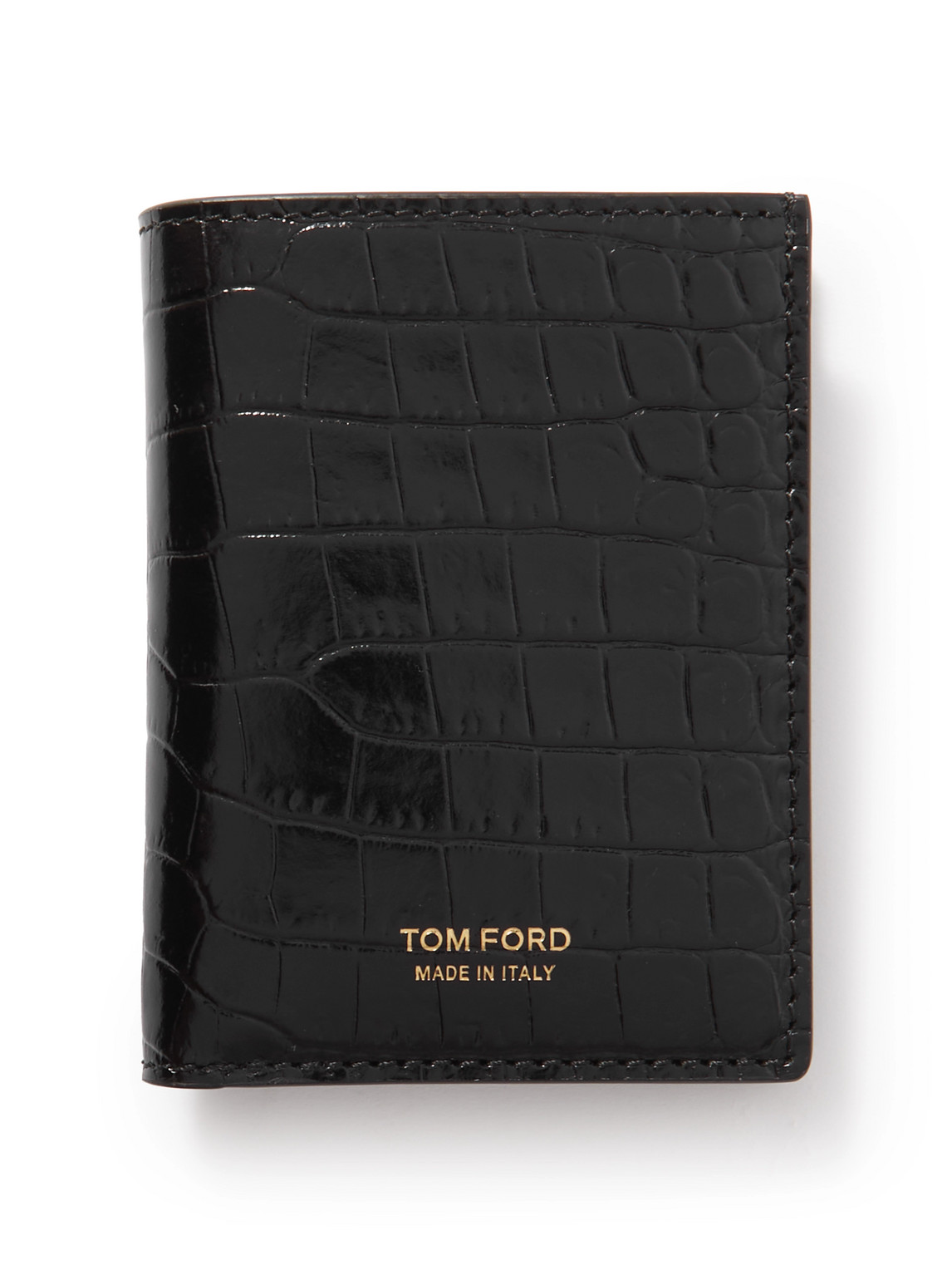 Tom Ford Croc-effect Leather Bifold Cardholer In Black