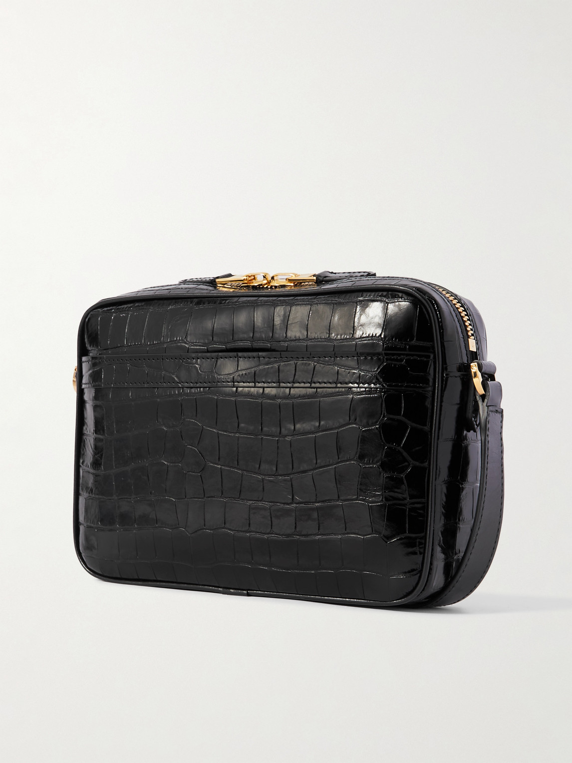 Shop Tom Ford Croc-effect Leather Messenger Bag In Black