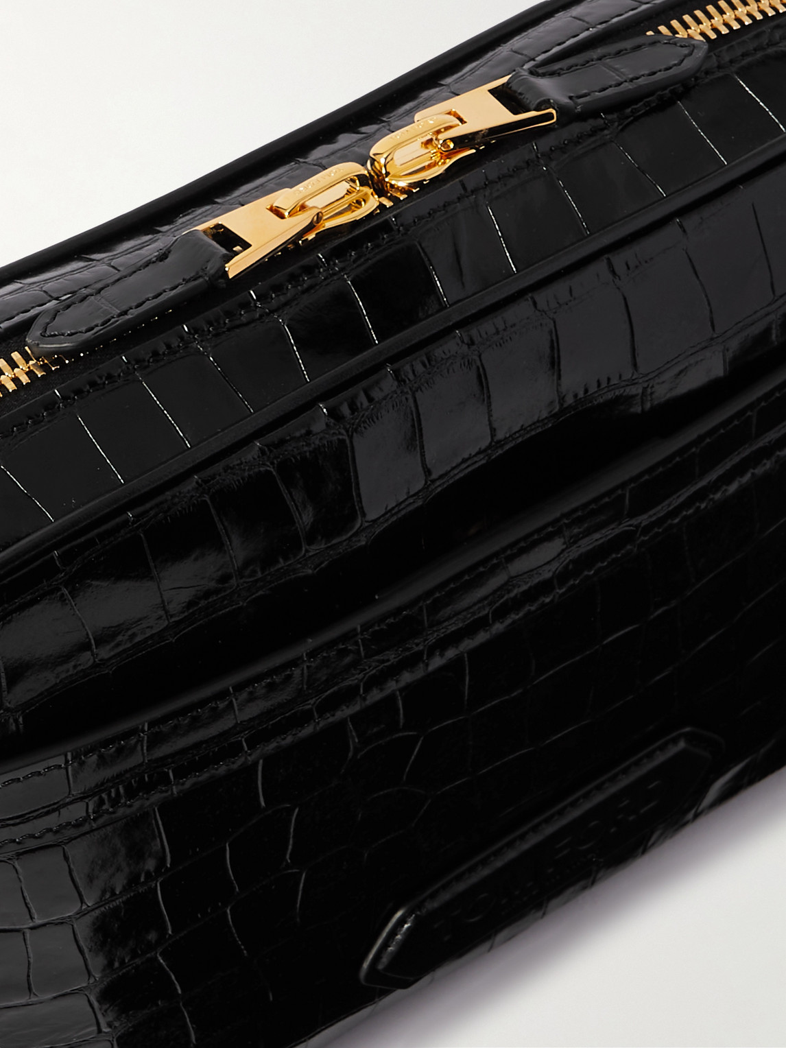 Shop Tom Ford Croc-effect Leather Messenger Bag In Black