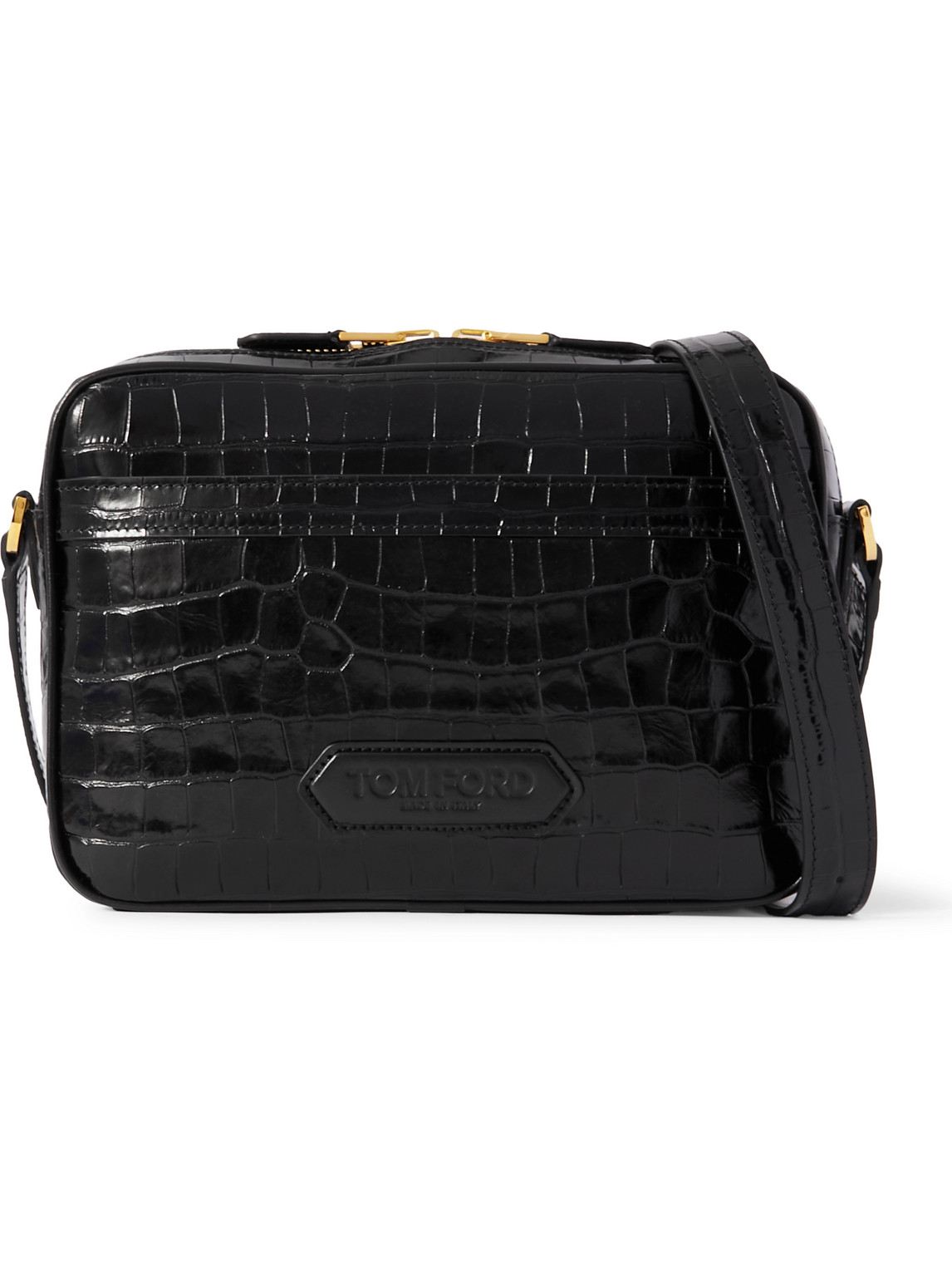 Tom Ford Croc-effect Leather Messenger Bag In Black