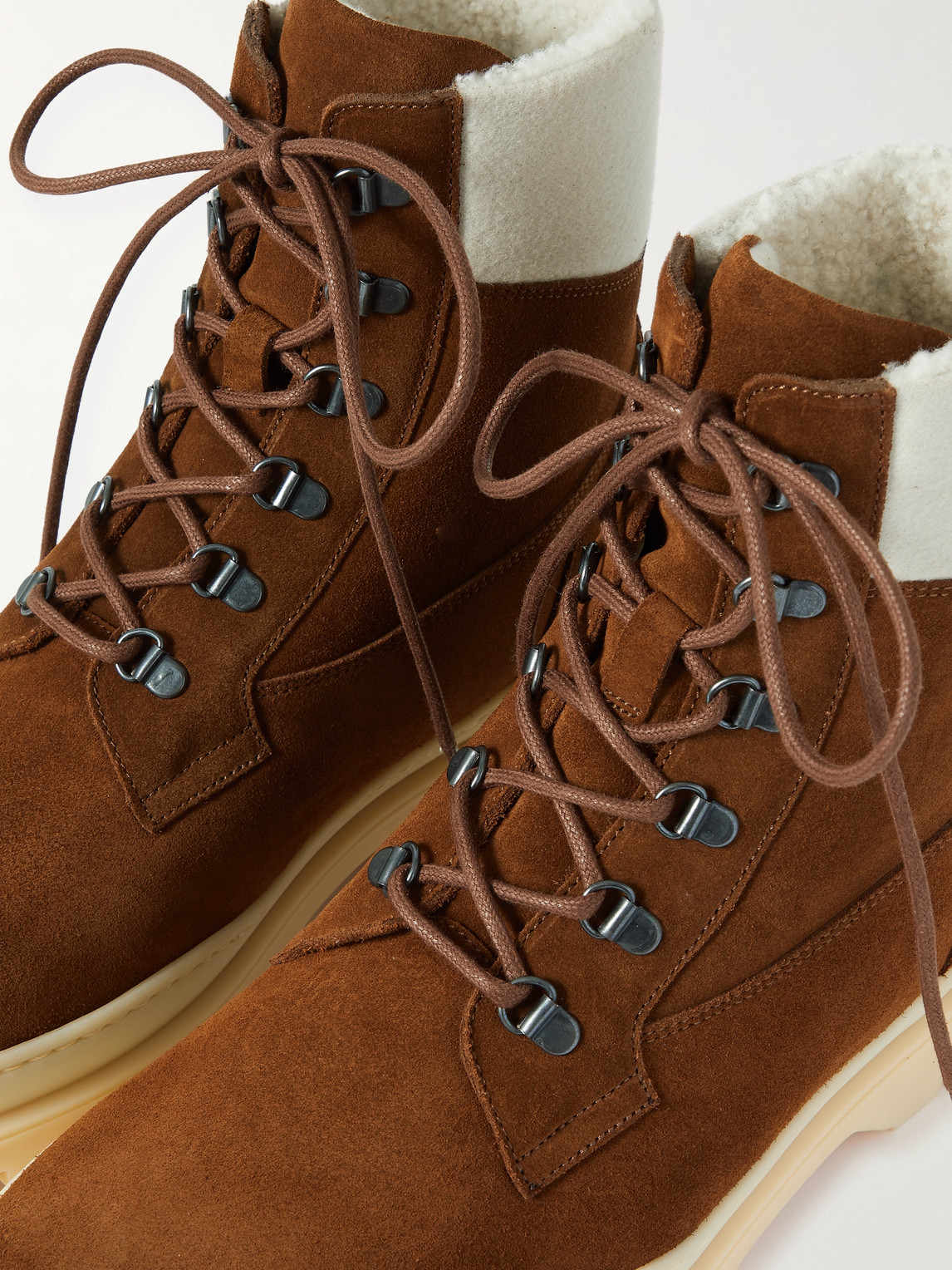 Shop Loro Piana Gravel Shearling-lined Suede Hiking Boots In Brown