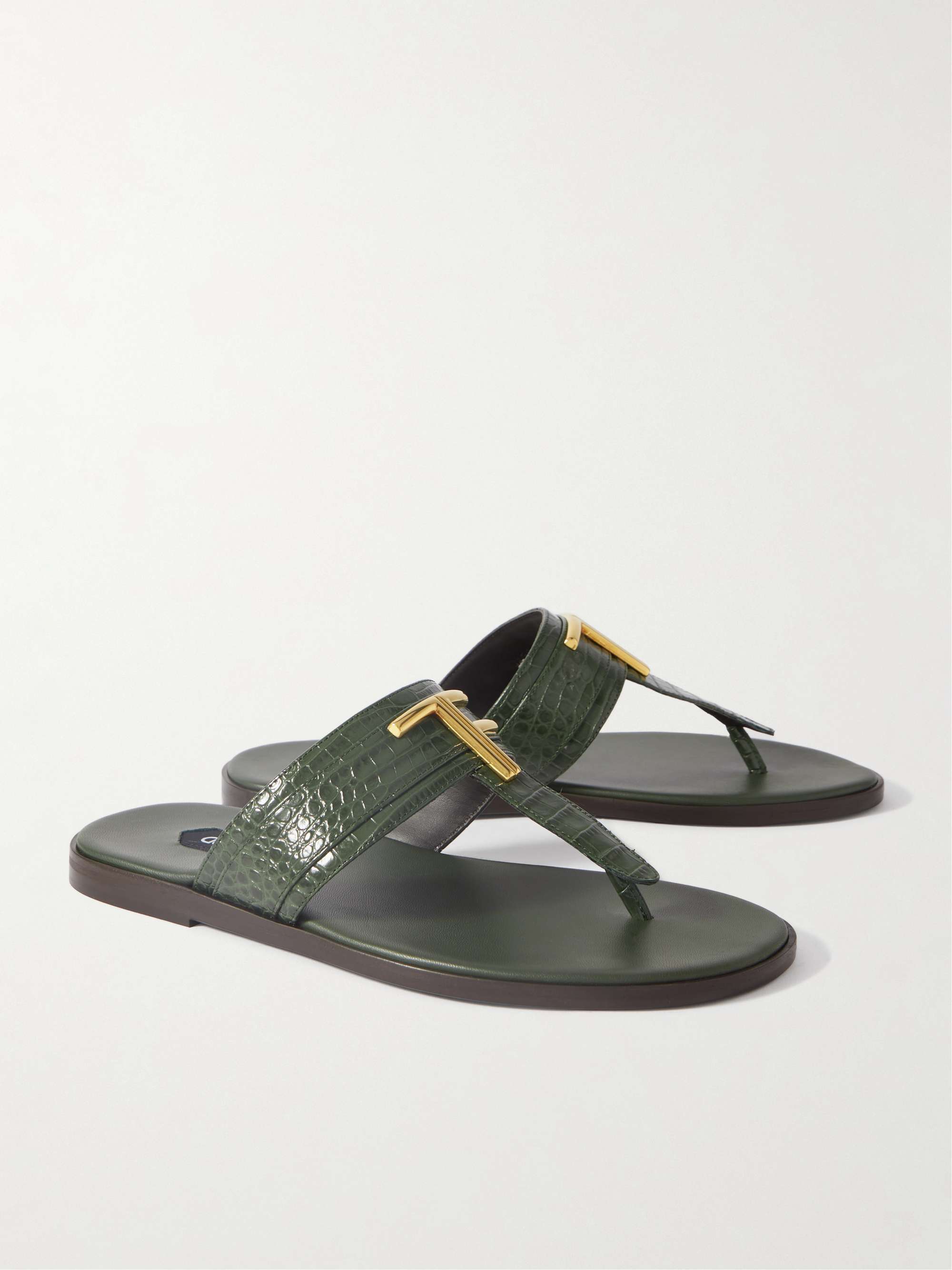 TOM FORD Brighton Logo-Embellished Croc-Effect Leather Sandals for Men ...