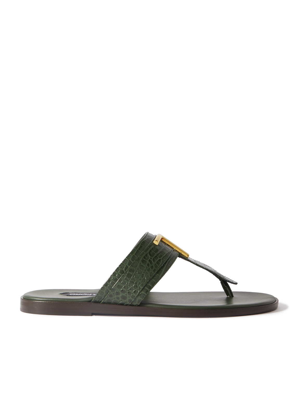 Shop Tom Ford Brighton Logo-embellished Croc-effect Leather Sandals In Green