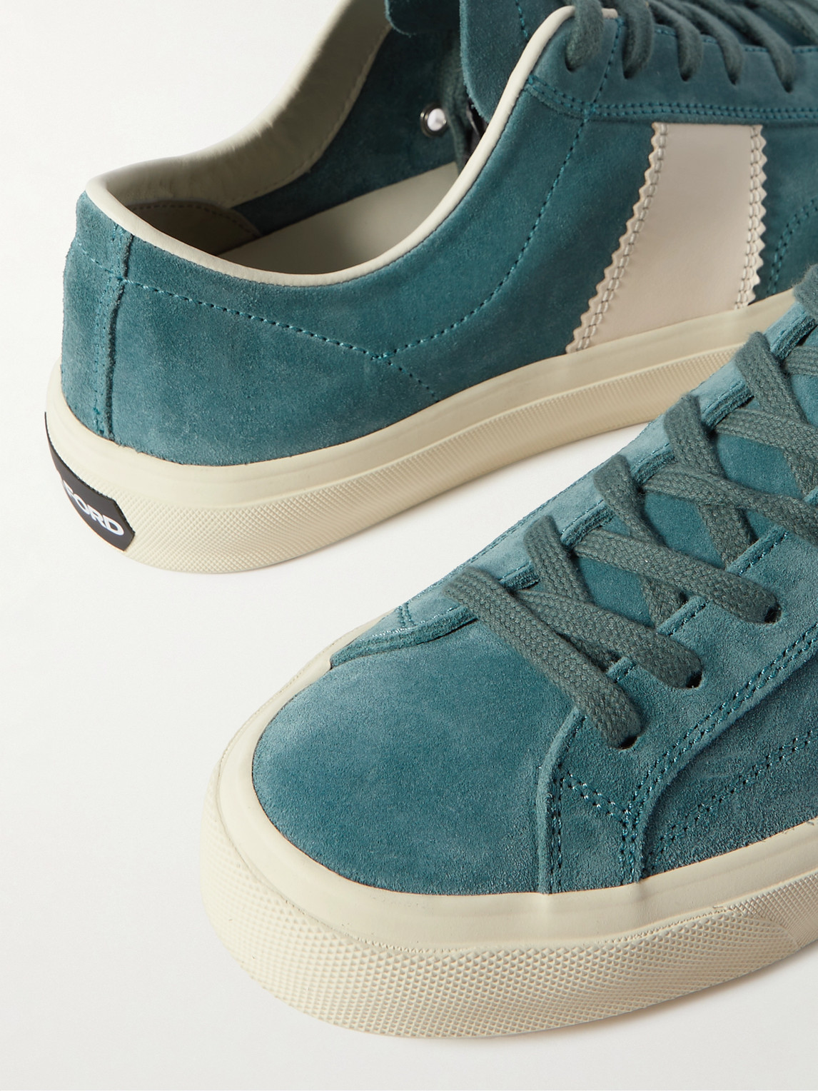 Shop Tom Ford Cambridge Leather-trimmed Suede Sneakers In Blue