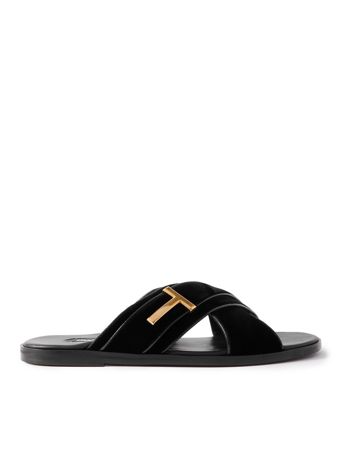 Tom Ford Embellished Velvet Sandals In Black