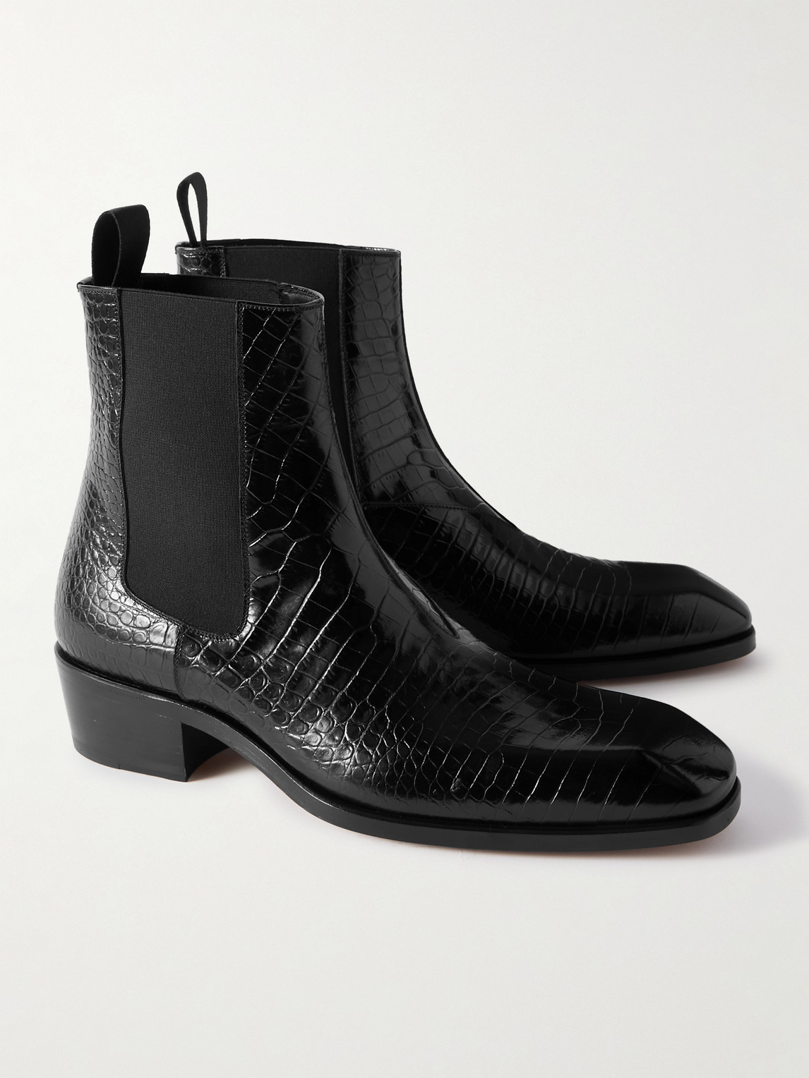 Shop Tom Ford Bailey Croc-effect Patent-leather Chelsea Boots In Black