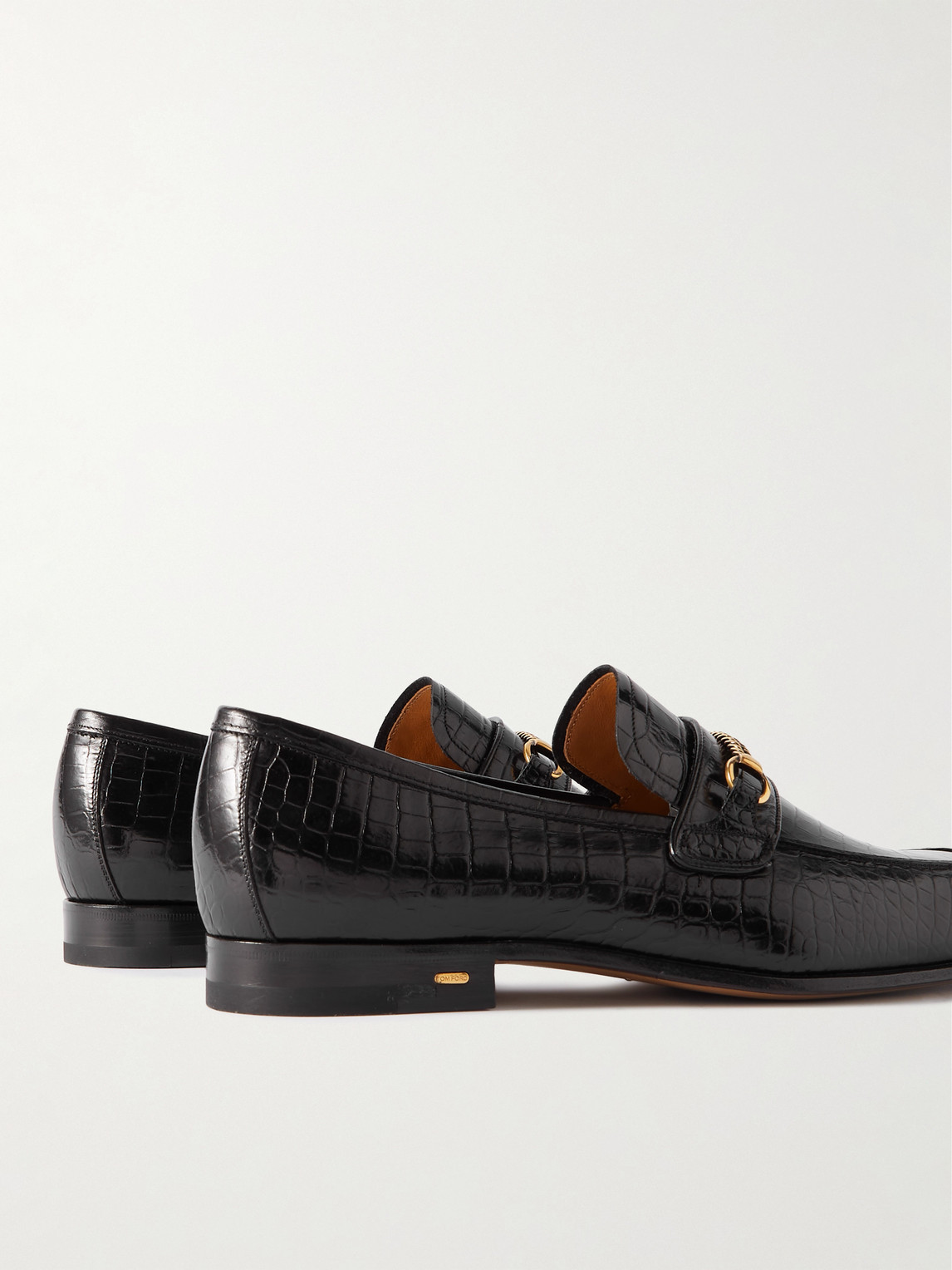 Shop Tom Ford Bailey Embellished Croc-effect Leather Loafers In Black