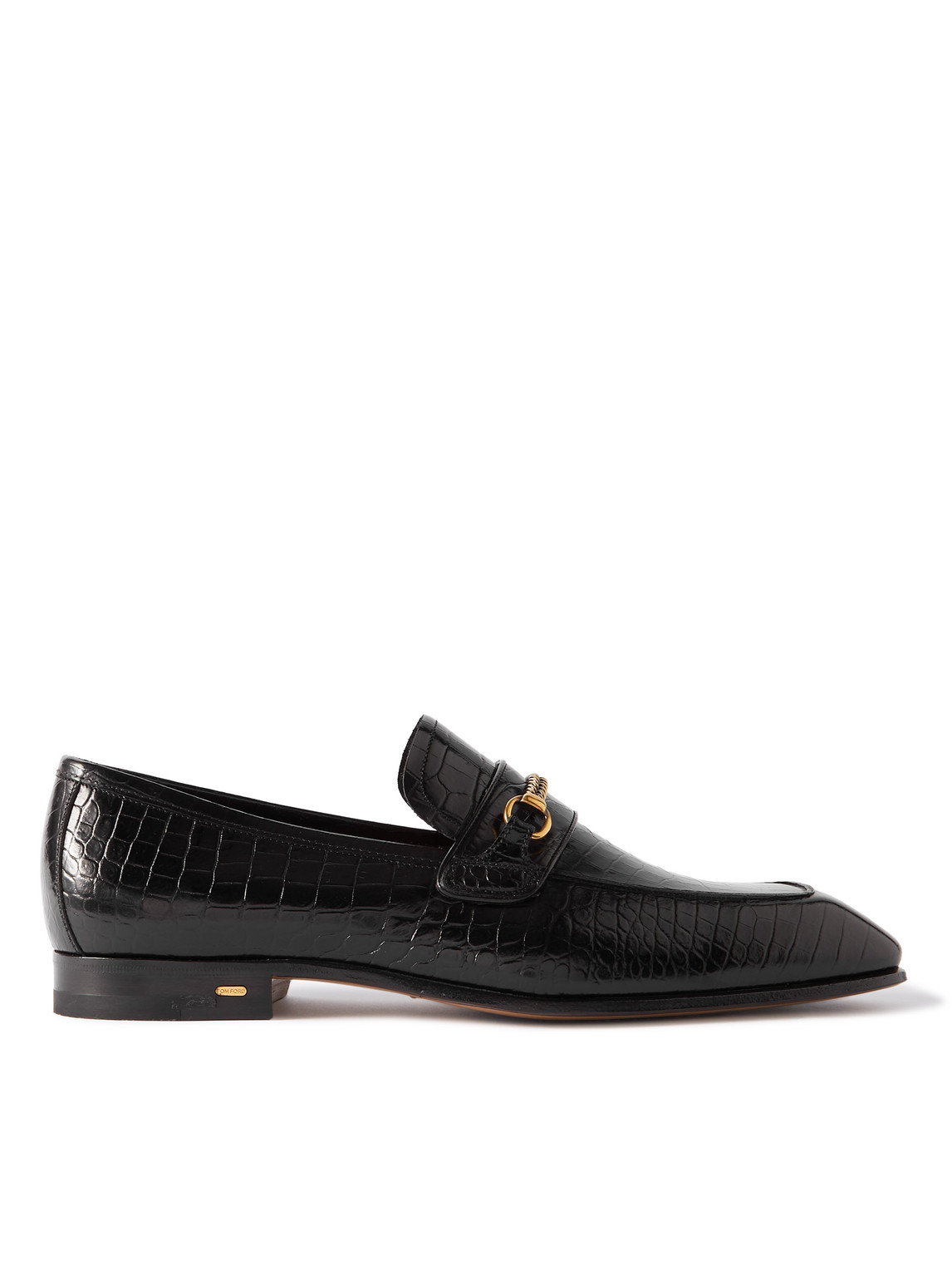 Shop Tom Ford Bailey Embellished Croc-effect Leather Loafers In Black