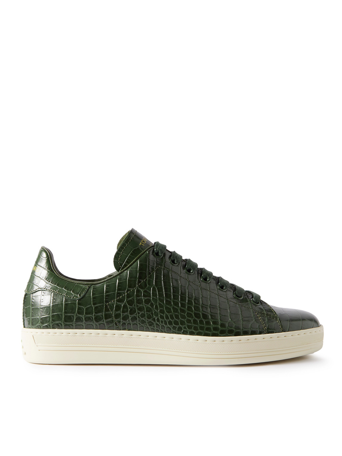 Tom Ford Warwick Croc-effect Patent-leather Sneakers In Green
