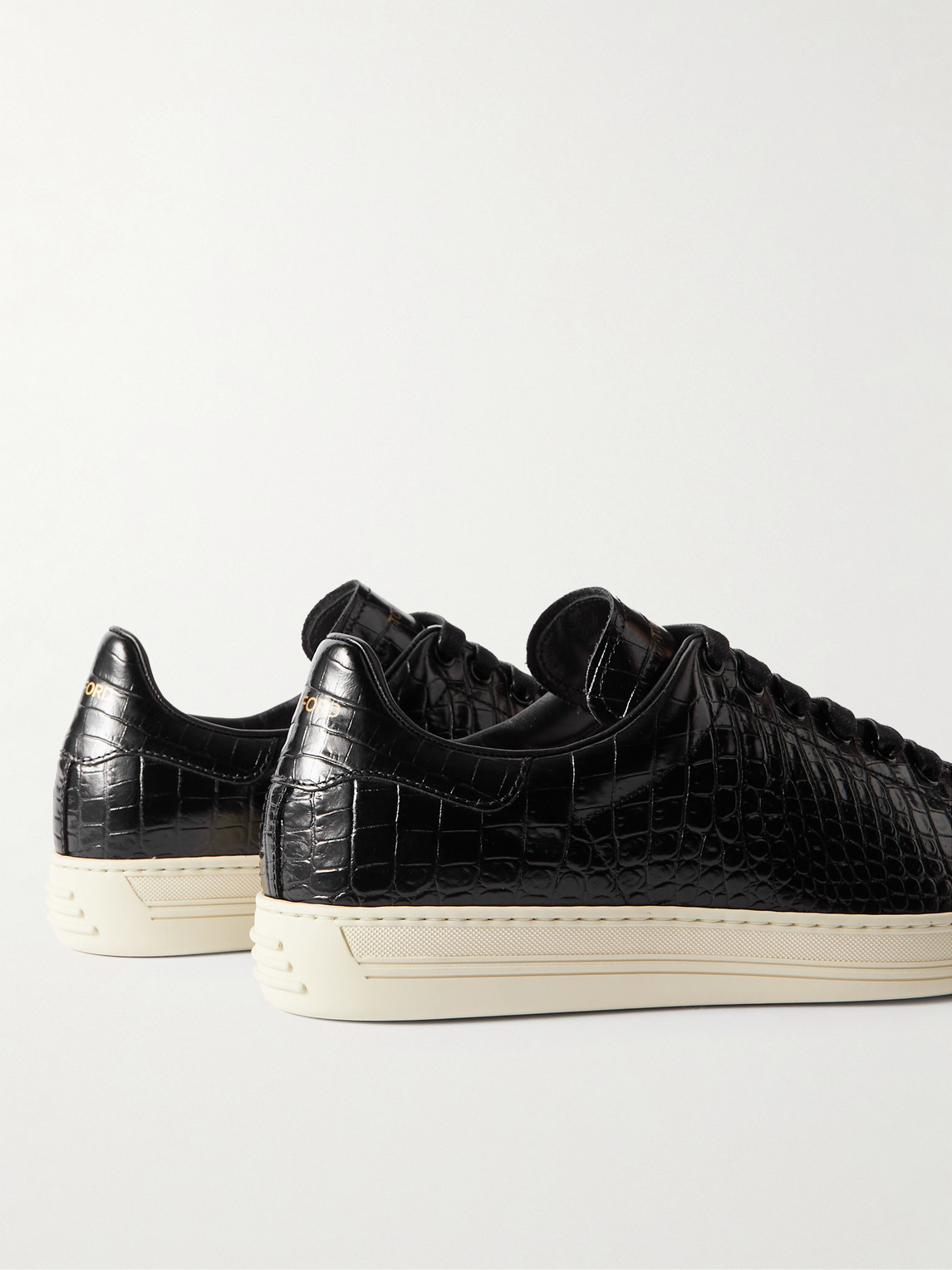 Shop Tom Ford Warwick Croc-effect Patent-leather Sneakers In Black