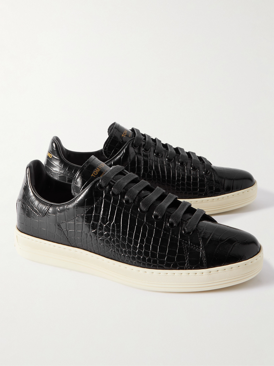 Shop Tom Ford Warwick Croc-effect Patent-leather Sneakers In Black