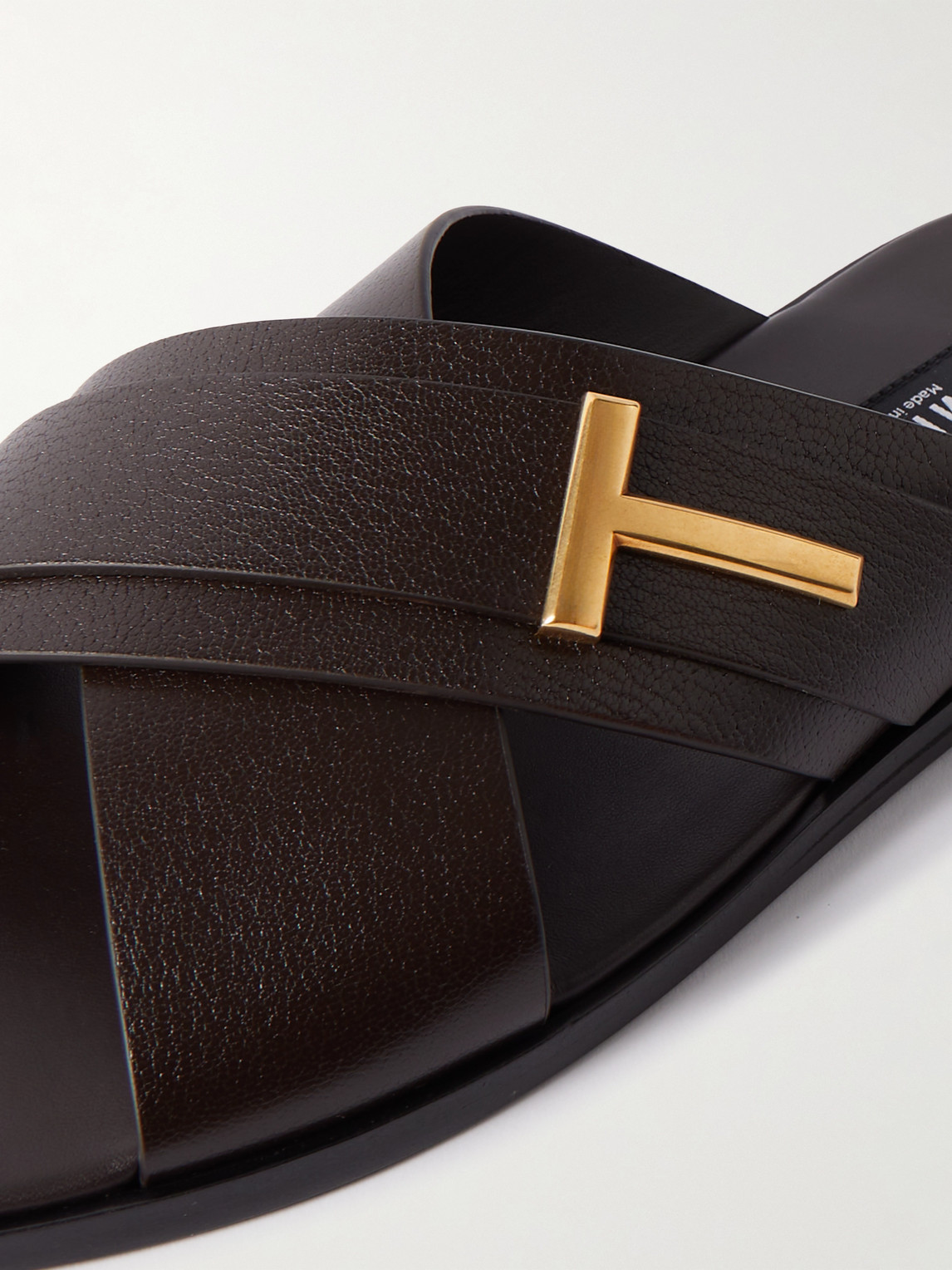 Shop Tom Ford Preston Embellished Full-grain Leather Sandals In Brown