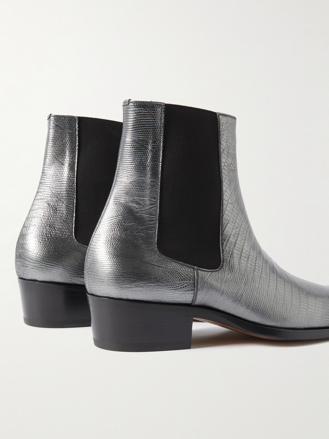 Shop Tom Ford Tejus Bailey Metallic Lizard-effect Leather Chelsea Boots In Silver