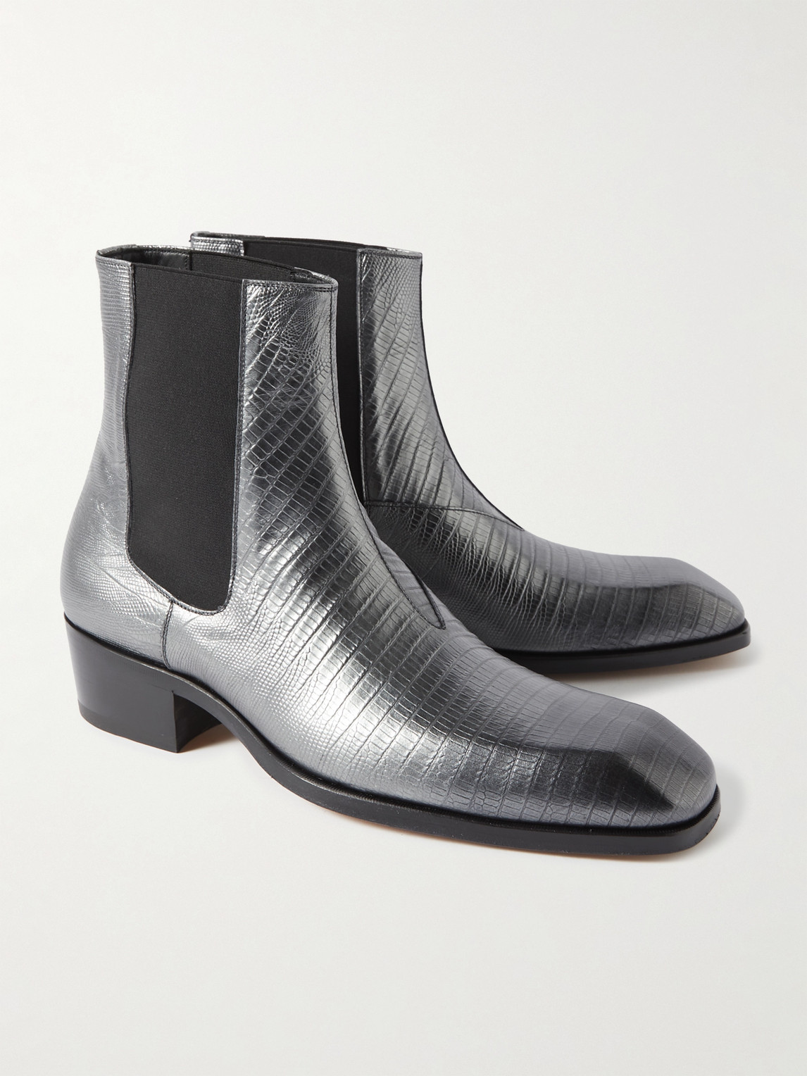 Shop Tom Ford Tejus Bailey Metallic Lizard-effect Leather Chelsea Boots In Silver