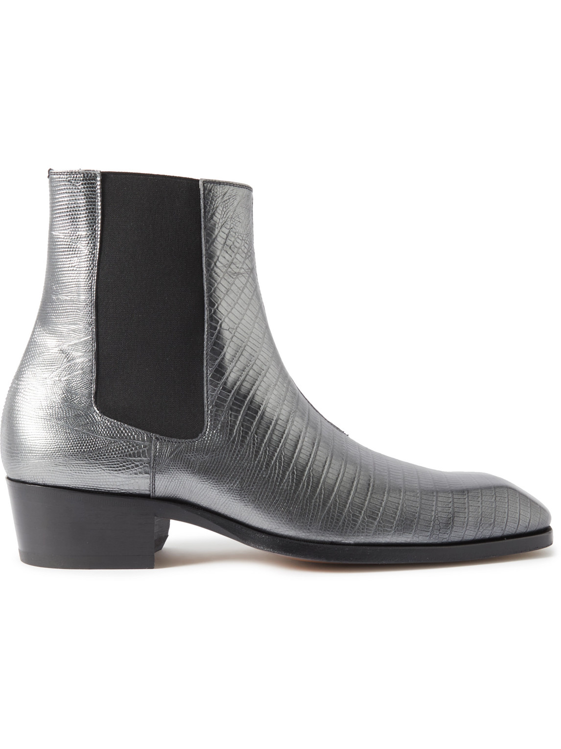 Tom Ford Tejus Bailey Metallic Lizard-effect Leather Chelsea Boots In Silver