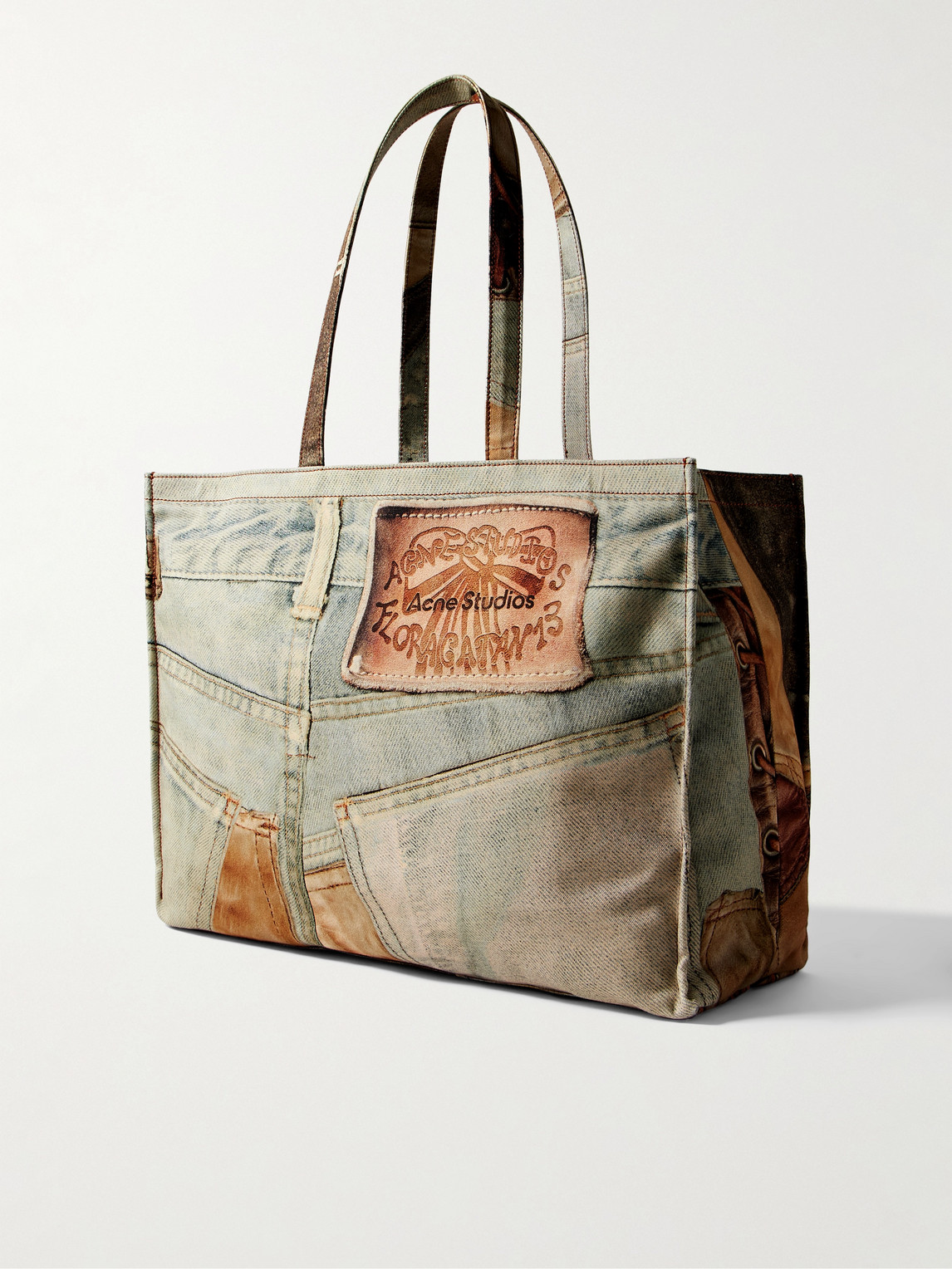 Shop Acne Studios Logo-embossed Printed Cotton-canvas Tote In Brown