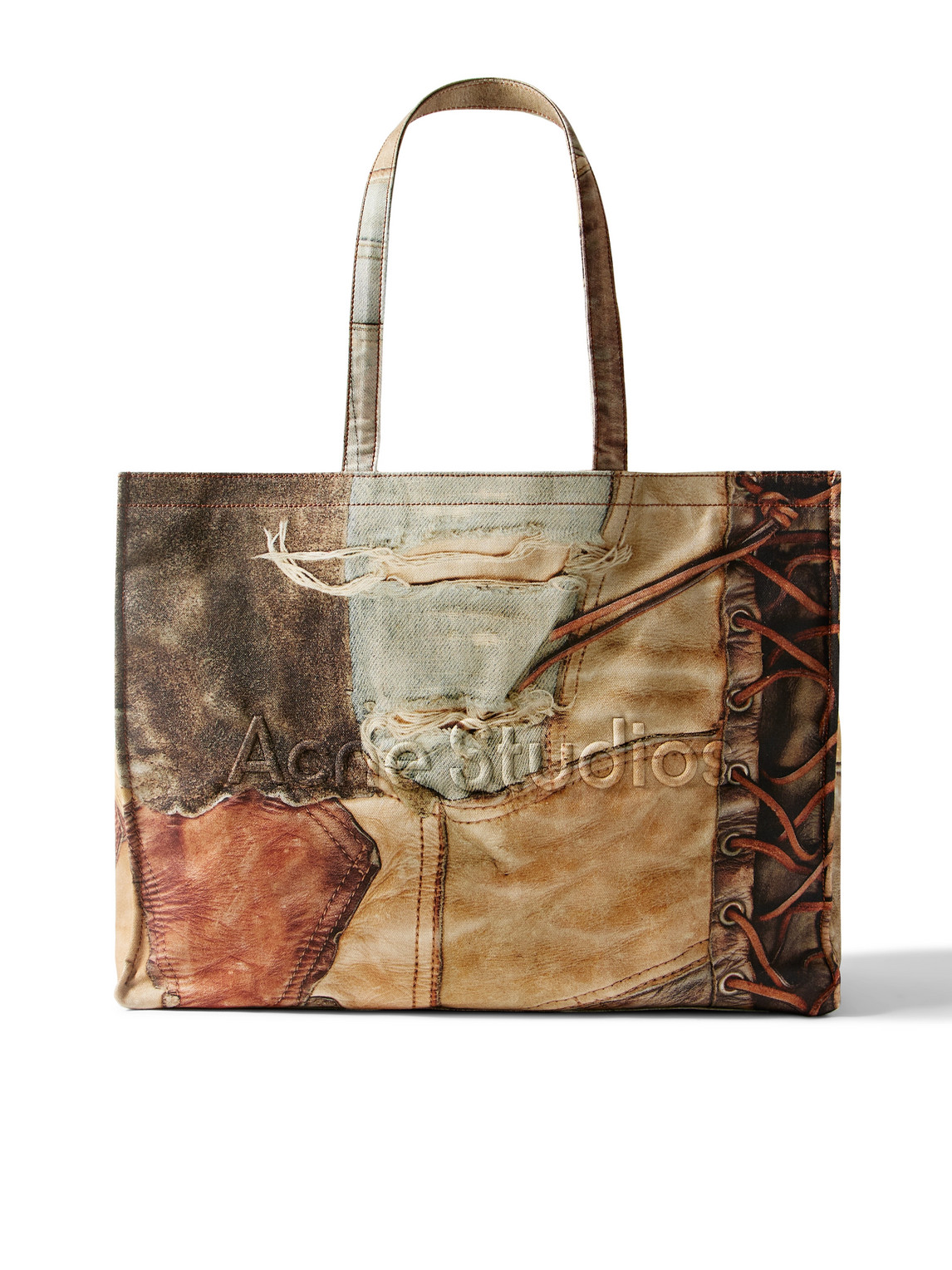 Acne Studios Logo-embossed Printed Cotton-canvas Tote In Brown