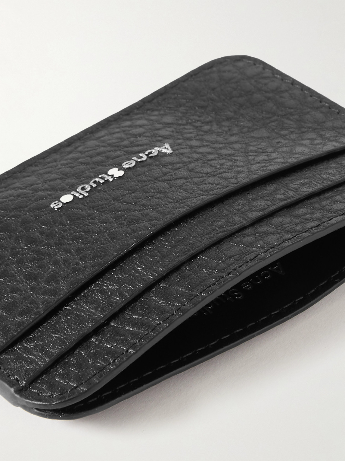 Shop Acne Studios Logo-print Full-grain Leather Cardholder In Black