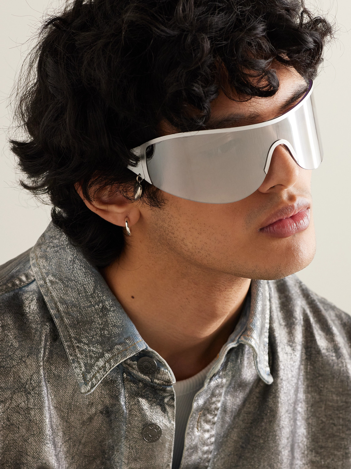 ACNE STUDIOS AUGGI D-FRAME STAINLESS STEEL WRAP-AROUND SUNGLASSES