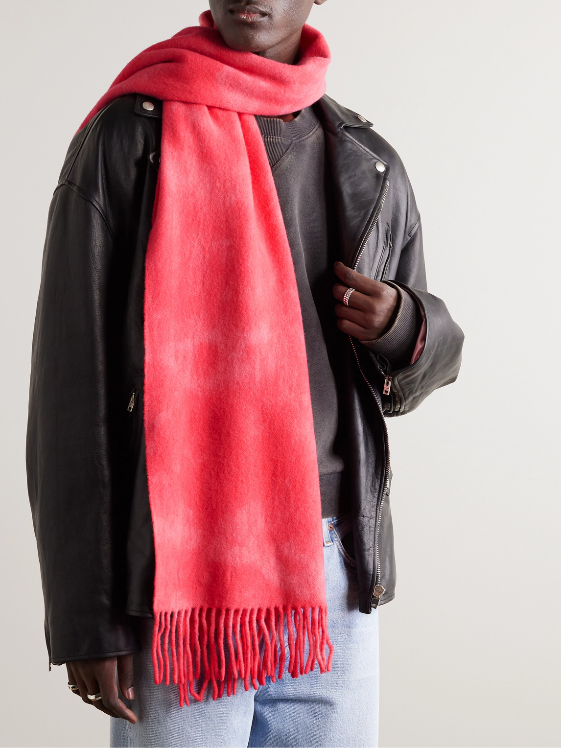 Shop Acne Studios Canada Fringed Tie-dyed Wool Scarf In Pink