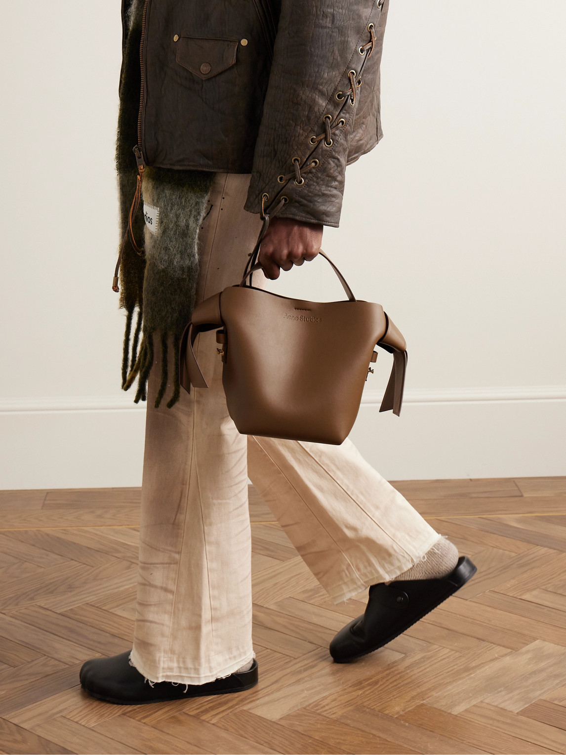 Shop Acne Studios Musubi Mini Knotted Leather Messenger Bag In Brown