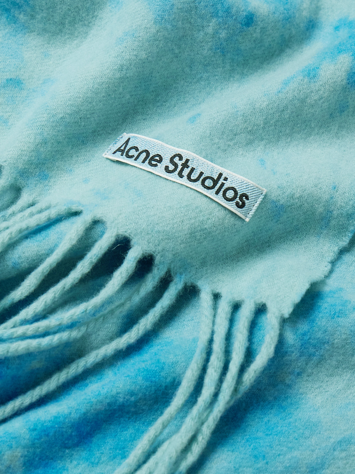 Shop Acne Studios Canada Fringed Tie-dyed Wool Scarf In Blue