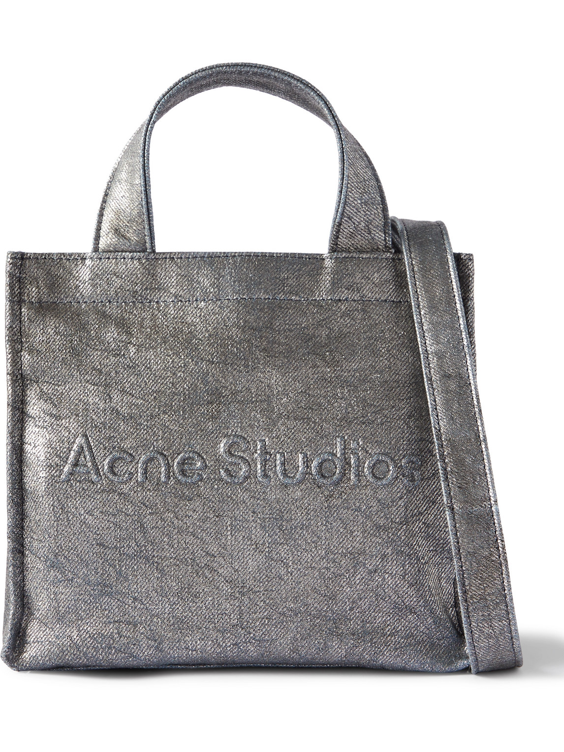 Logo-Embossed Metallic Denim Tote Bag