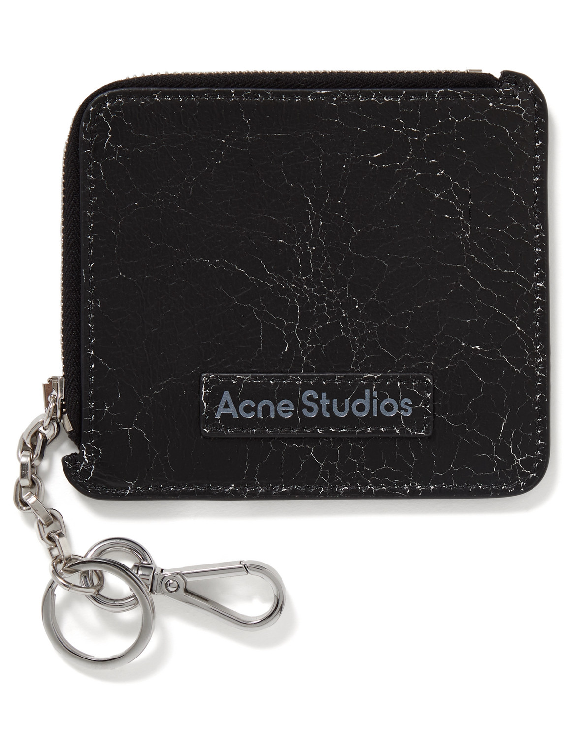 Shop Acne Studios Logo-print Cracked-leather Zip-around Wallet In Black